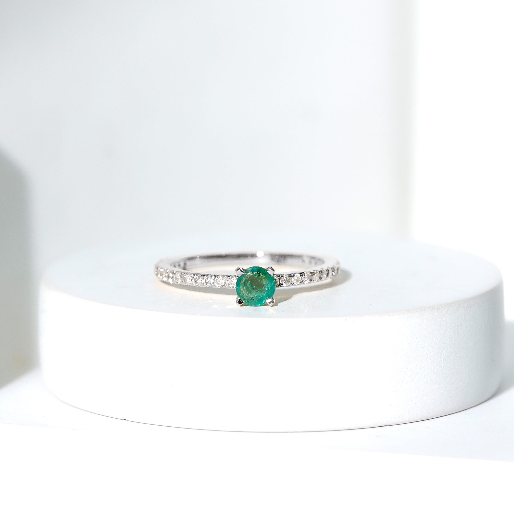 0.49 Carat Emerald Dainty Solitaire Ring with French Pave Set Diamond AAA - Rosec Jewels