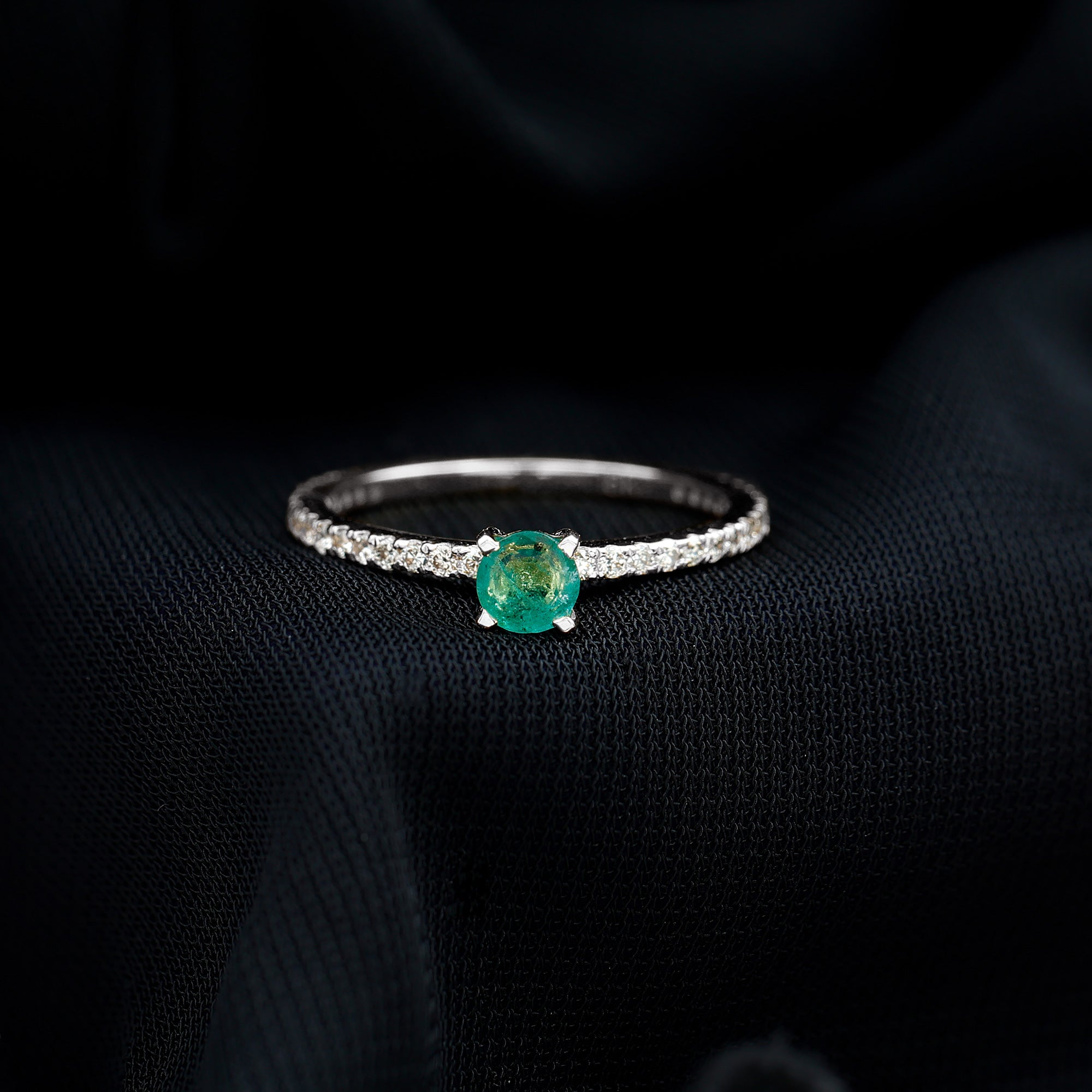 0.49 Carat Emerald Dainty Solitaire Ring with French Pave Set Diamond AAA - Rosec Jewels