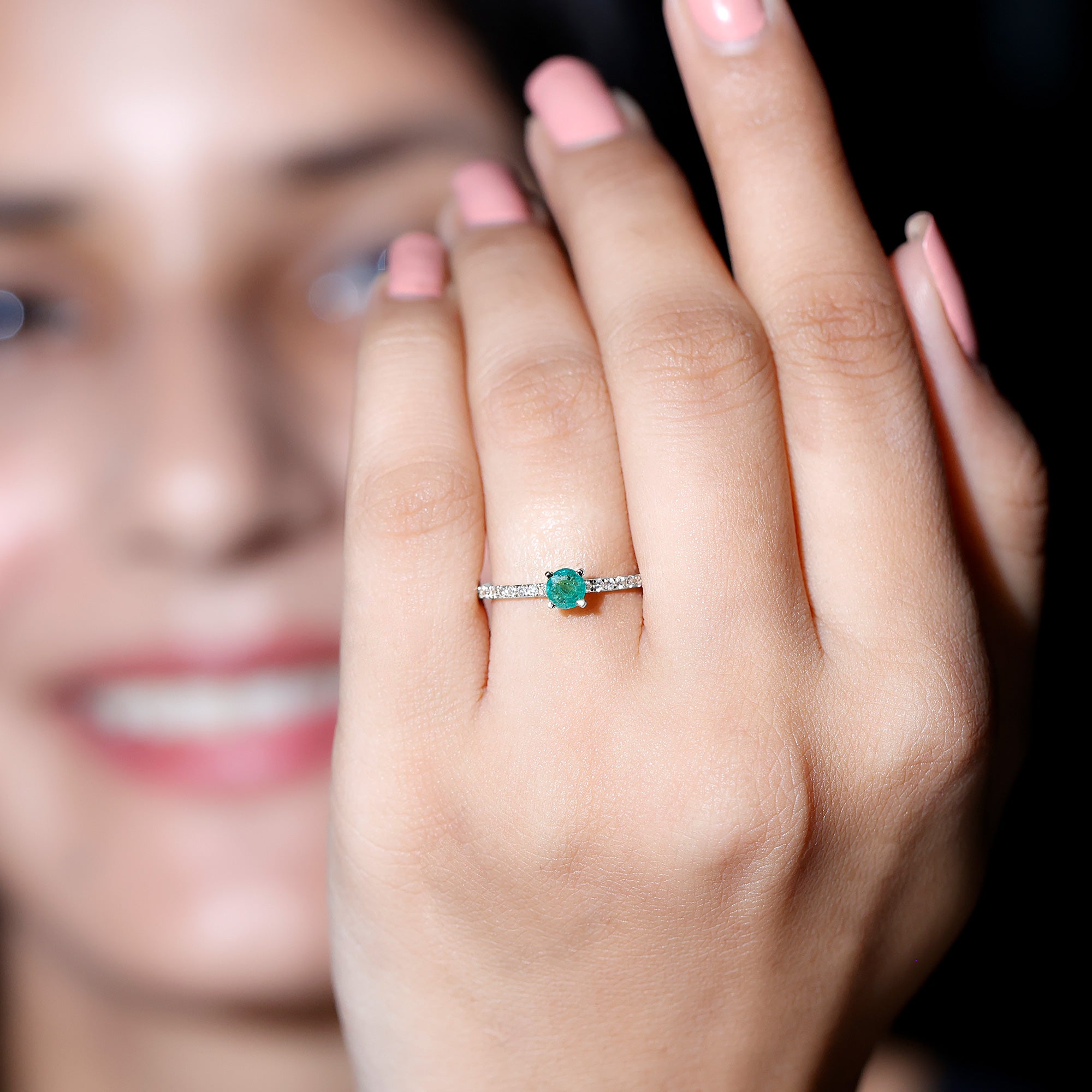 0.49 Carat Emerald Dainty Solitaire Ring with French Pave Set Diamond AAA - Rosec Jewels