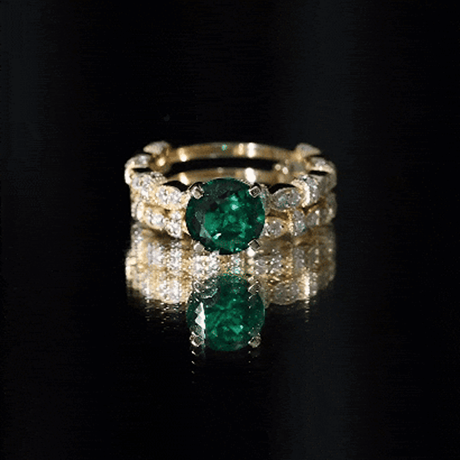 8 mm Round Lab Created Emerald and Moissanite Vintage Inspired Ring Set AAAA - Rosec Jewels