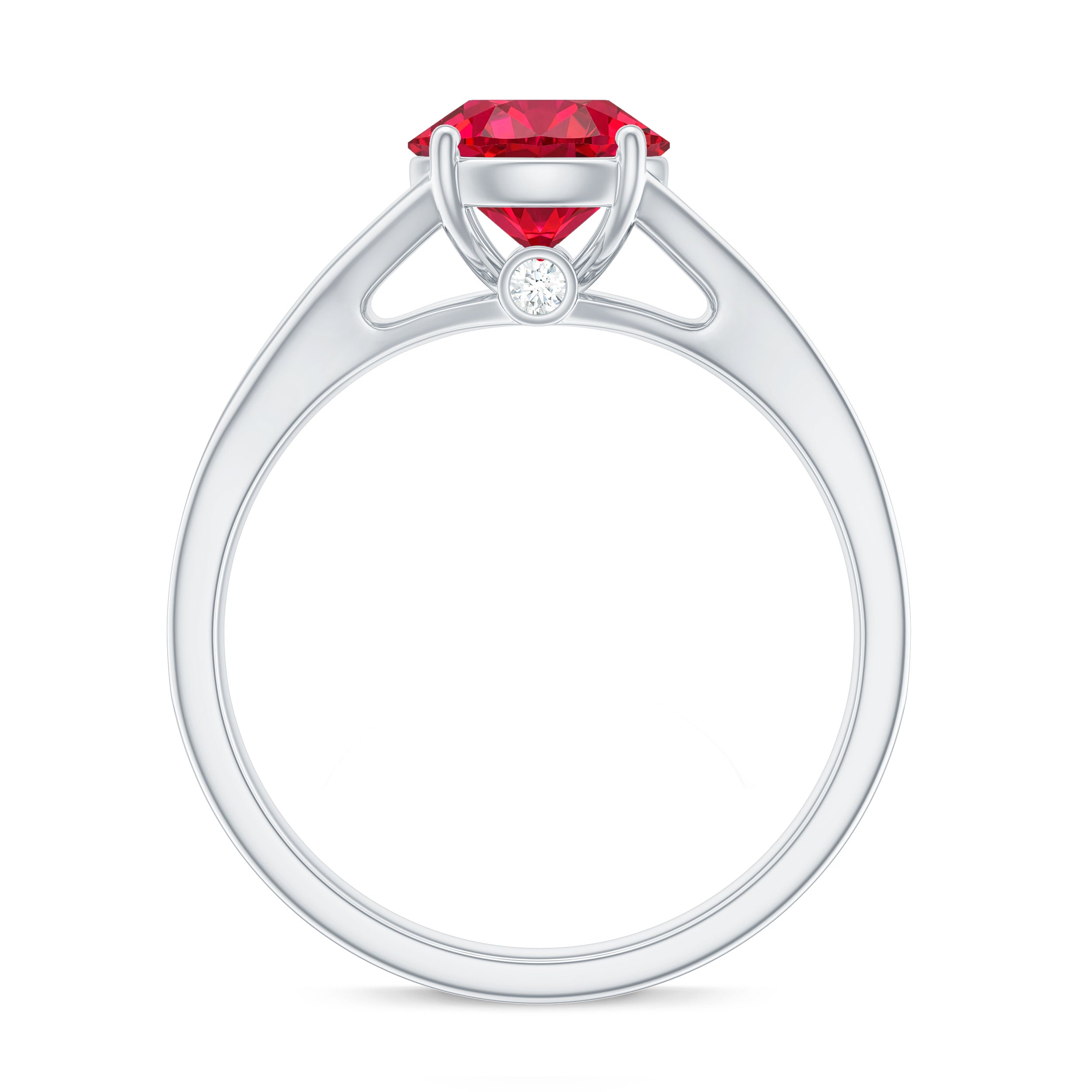 Lab Created Ruby and Diamond Engagement Ring in Split Shank AAAA - Rosec Jewels