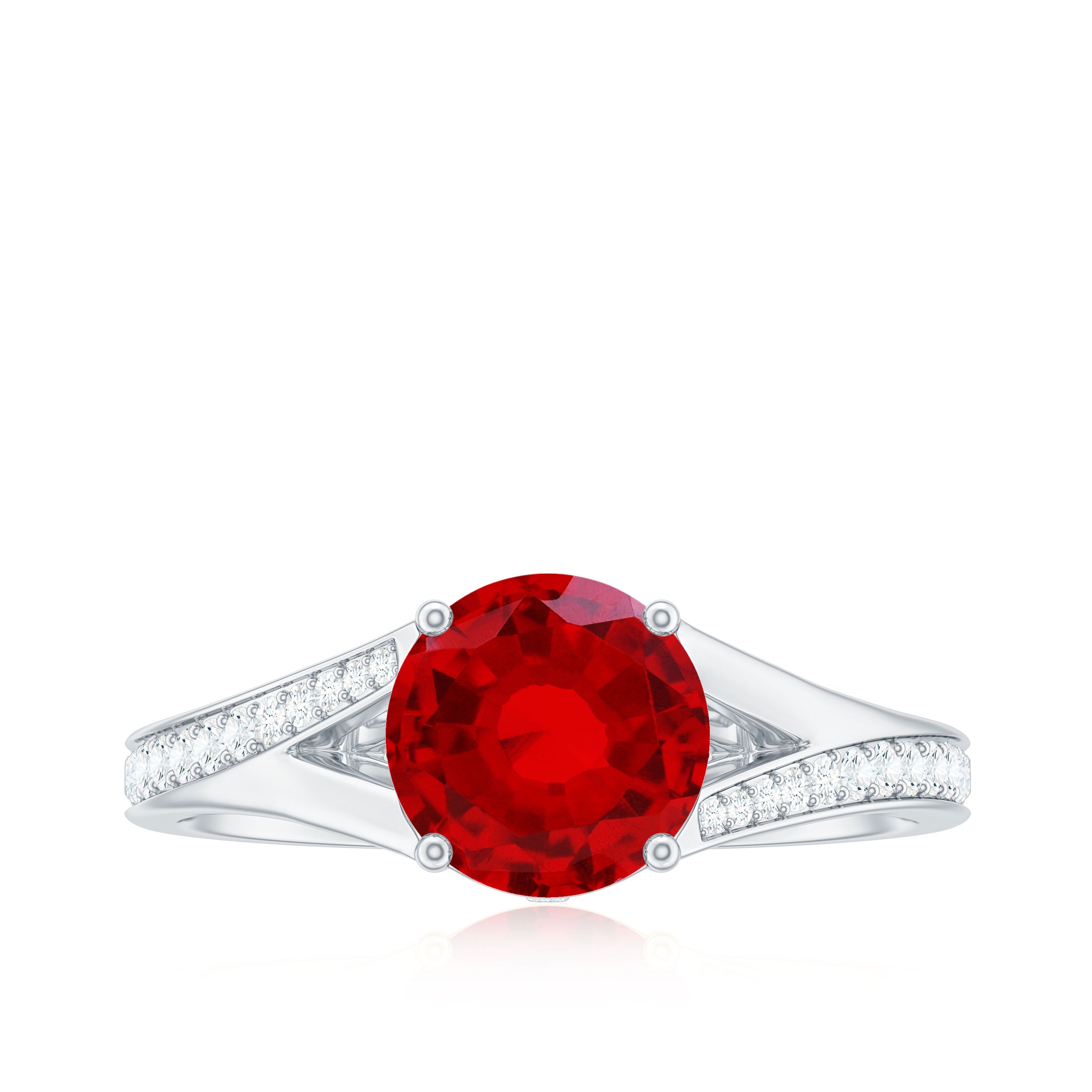 Rosec Jewels-Lab Created Ruby and Diamond Engagement Ring in Split Shank