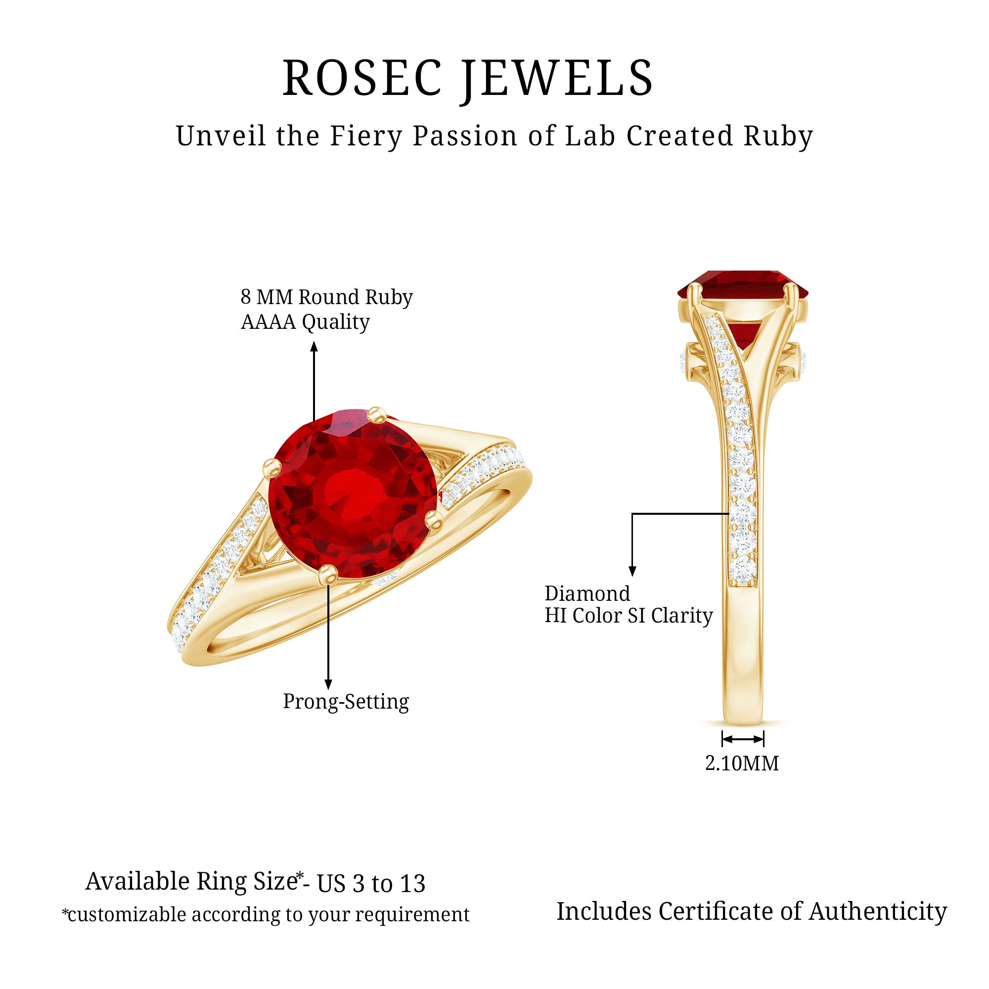 Rosec Jewels-Lab Created Ruby and Diamond Engagement Ring in Split Shank