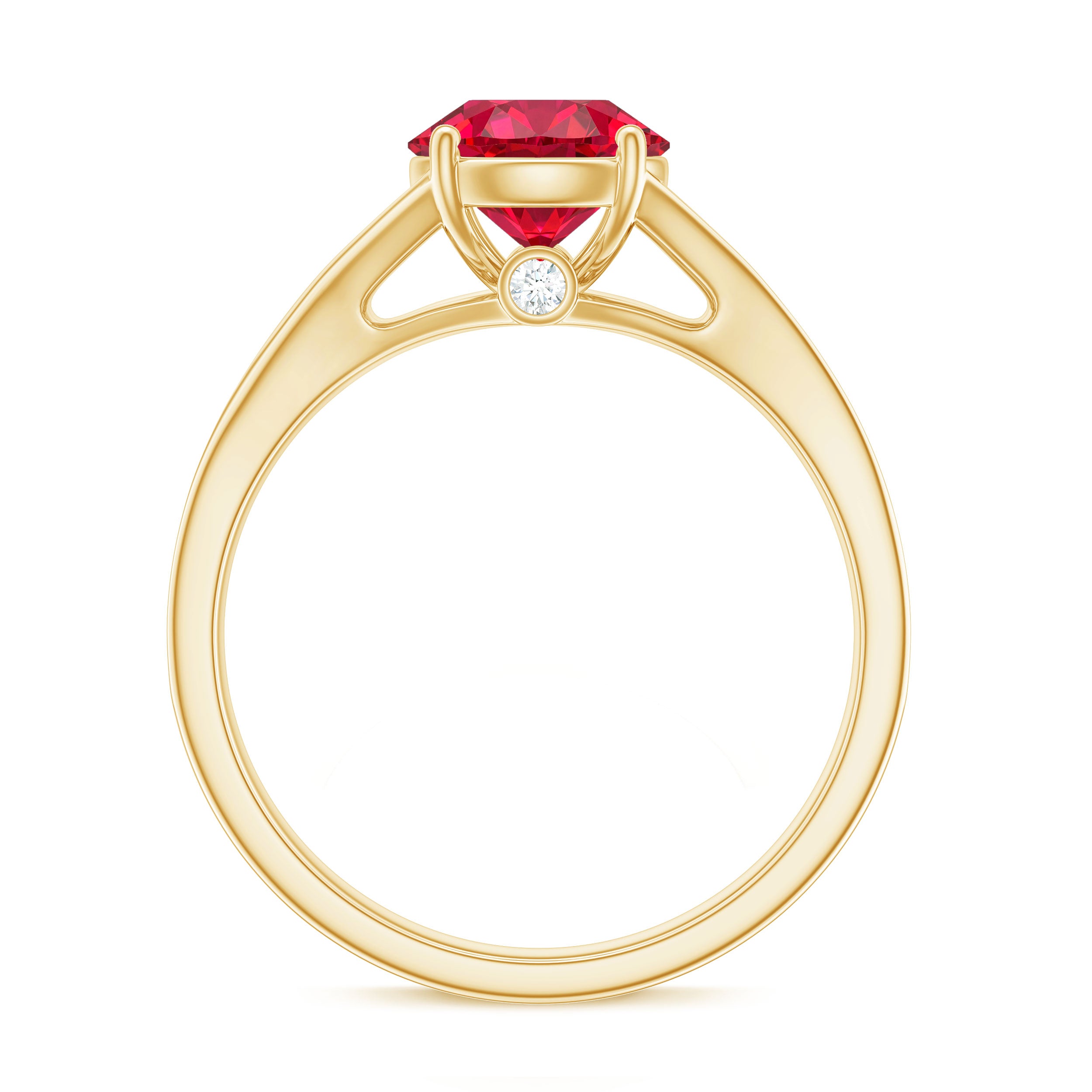 Lab Created Ruby and Diamond Engagement Ring in Split Shank AAAA - Rosec Jewels