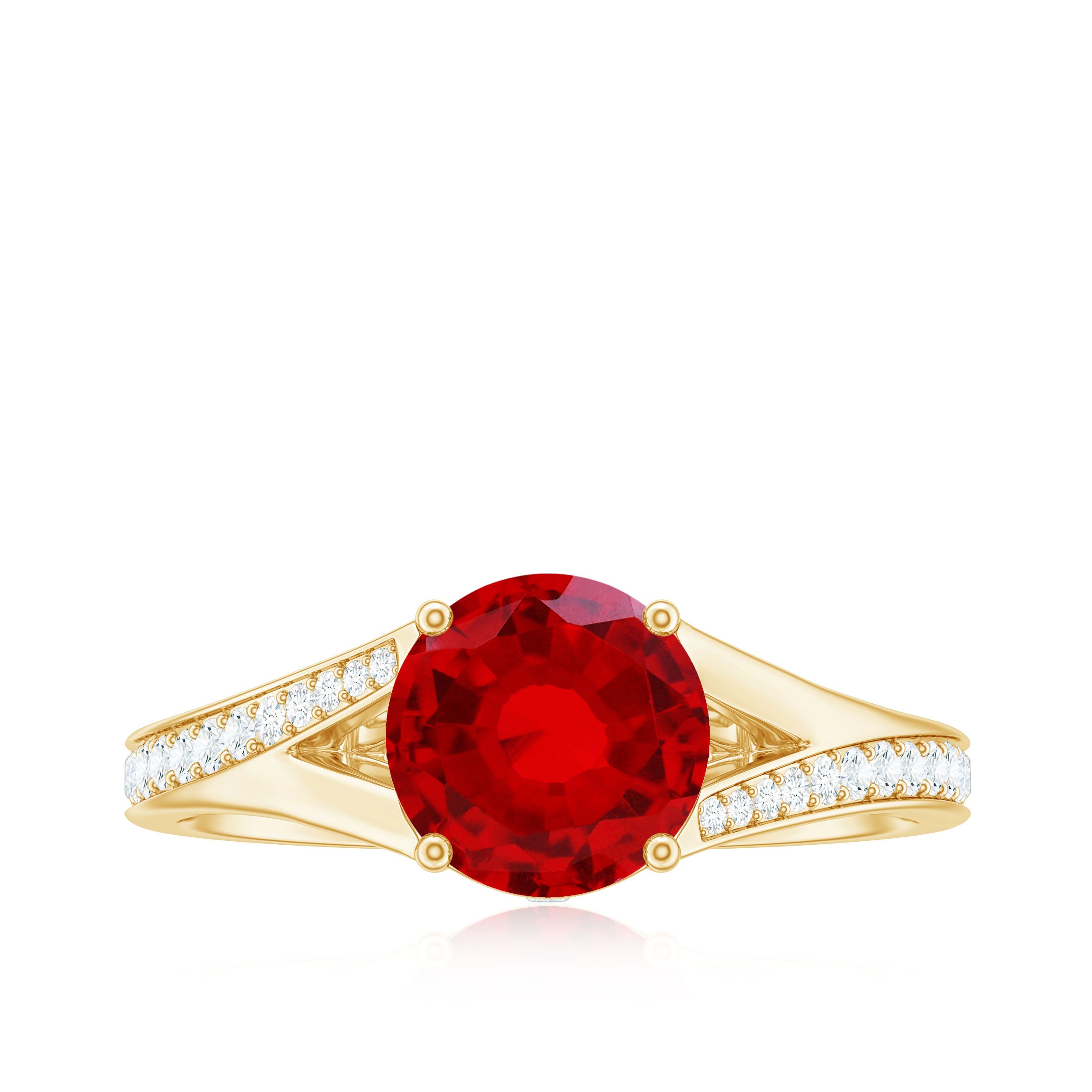 Rosec Jewels-Lab Created Ruby and Diamond Engagement Ring in Split Shank