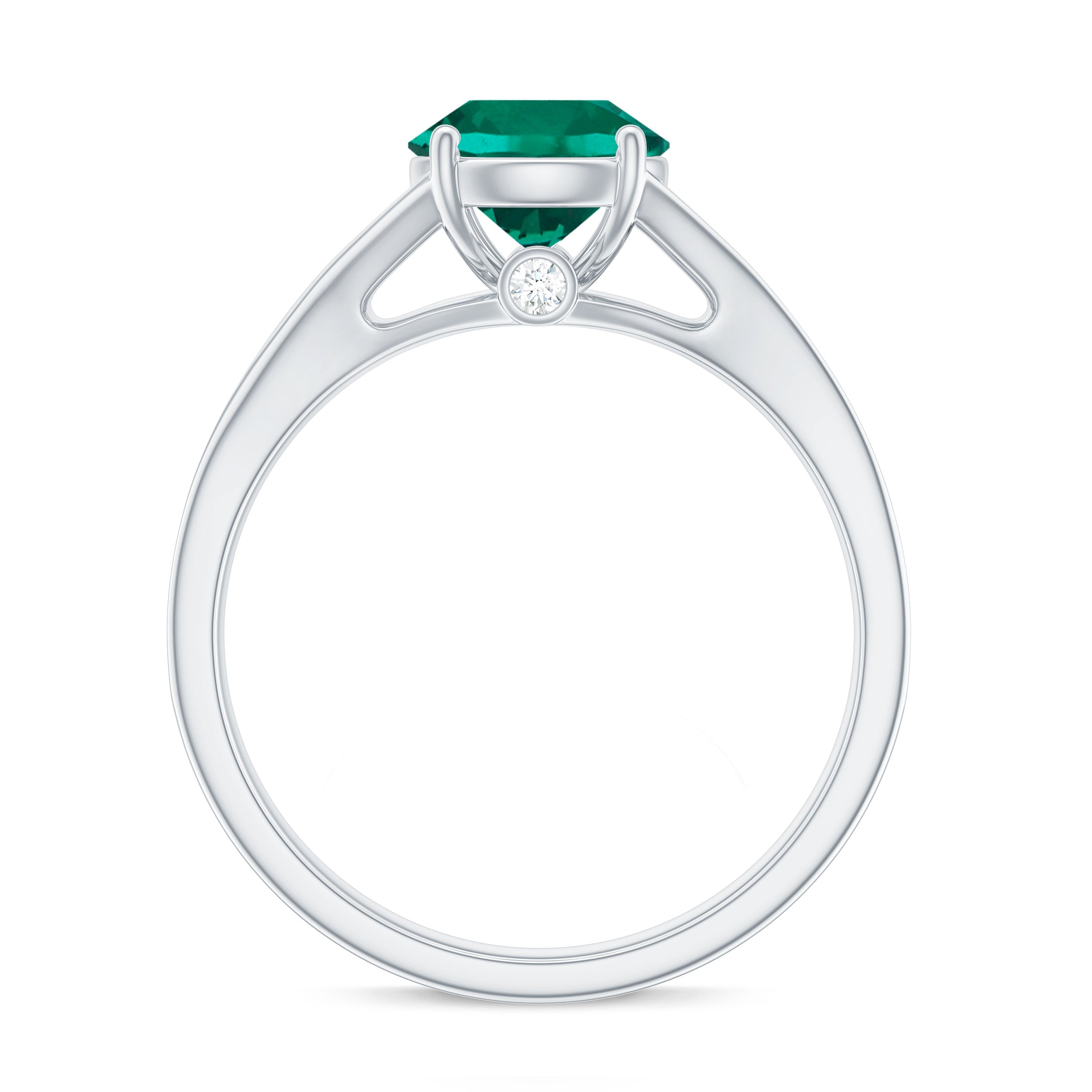Rosec Jewels-Certified 8 mm Lab Grown Emerald Split Shank Engagement Ring with Diamond