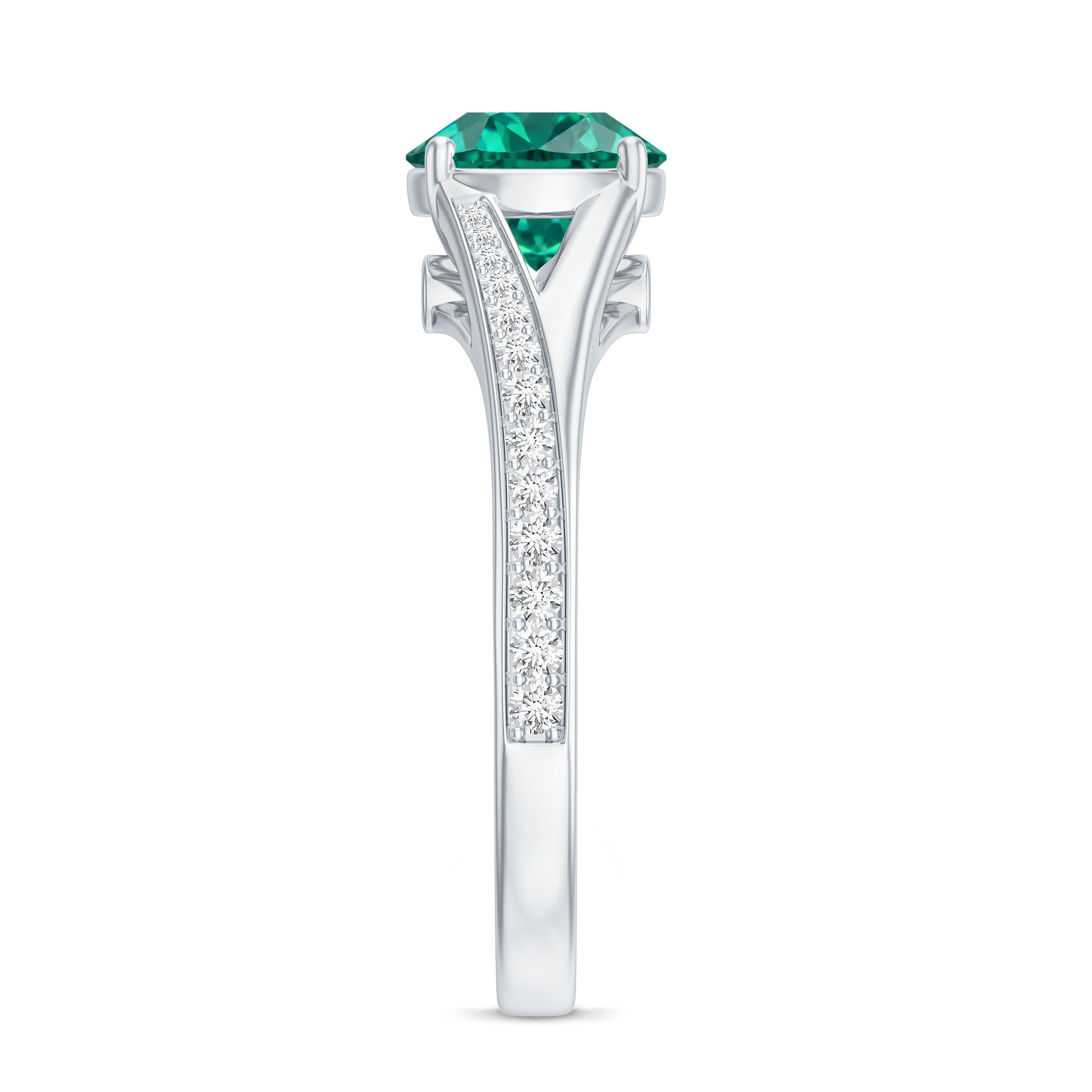 Certified 2 Carat Lab Grown Emerald Split Shank Engagement Ring with Diamond AAAA - Rosec Jewels