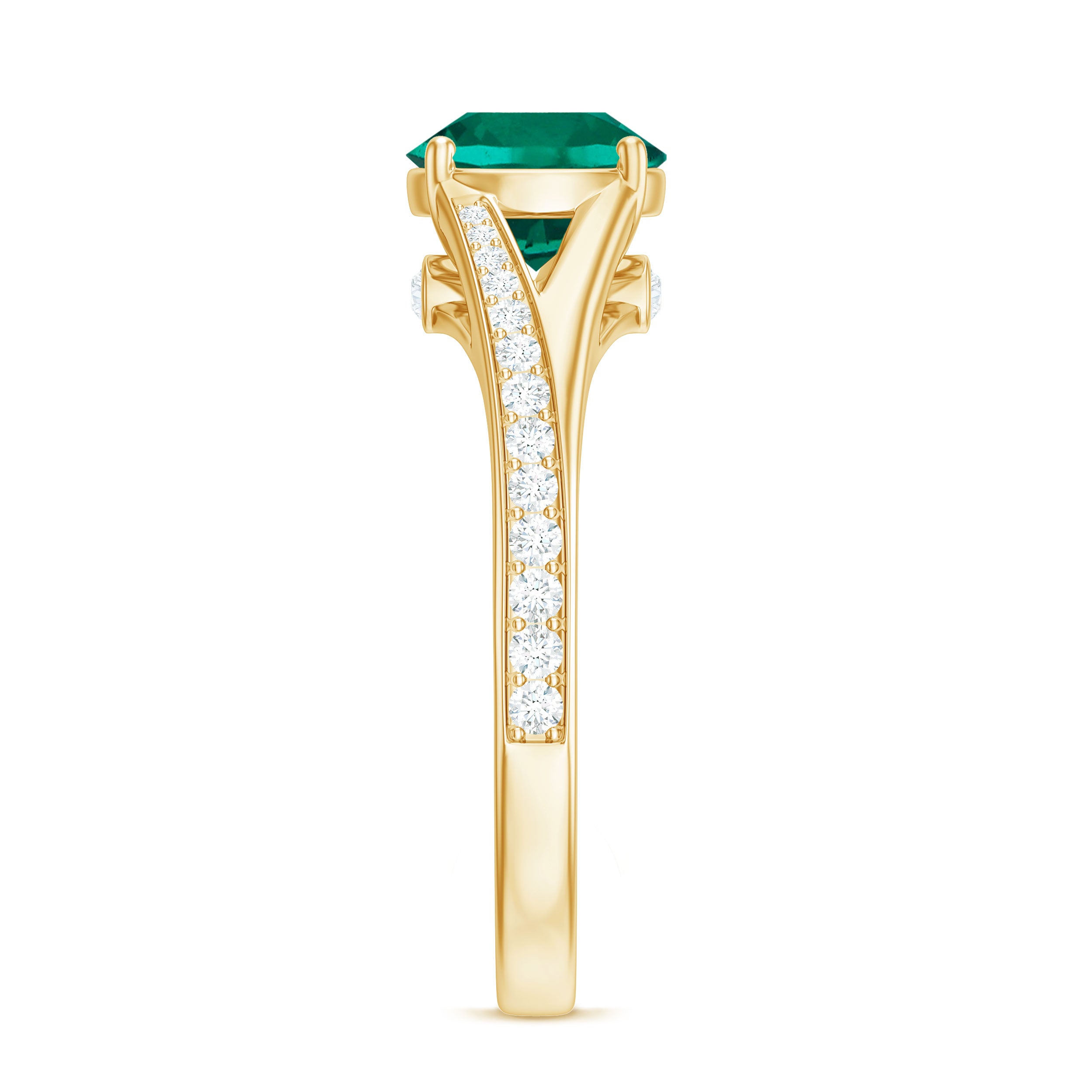 Rosec Jewels-Certified 8 mm Lab Grown Emerald Split Shank Engagement Ring with Diamond