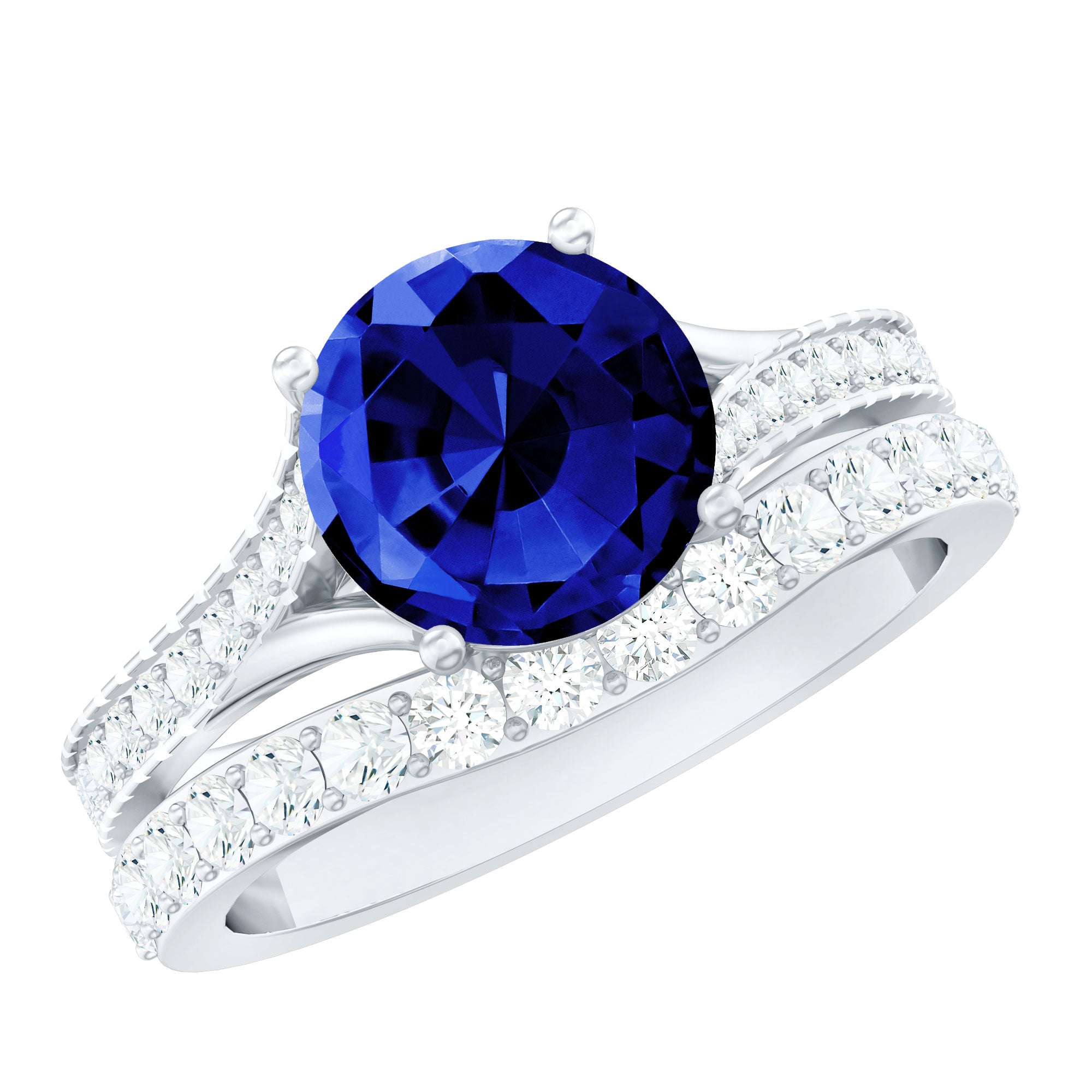 Certified 2.7 Carat Lab Grown Blue Sapphire Engagement Wedding Ring Set with Moissanite