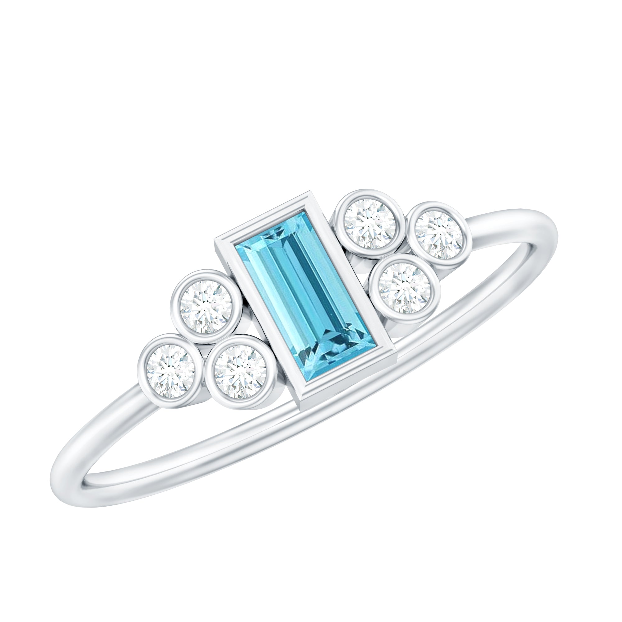 Baguette Aquamarine Solitaire Promise Ring with Diamond