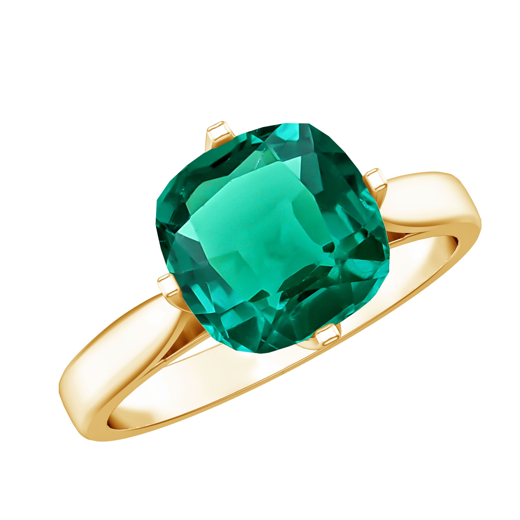 Cushion Cut Lab Grown Emerald Solitaire Engagement Ring AAAA - Rosec Jewels