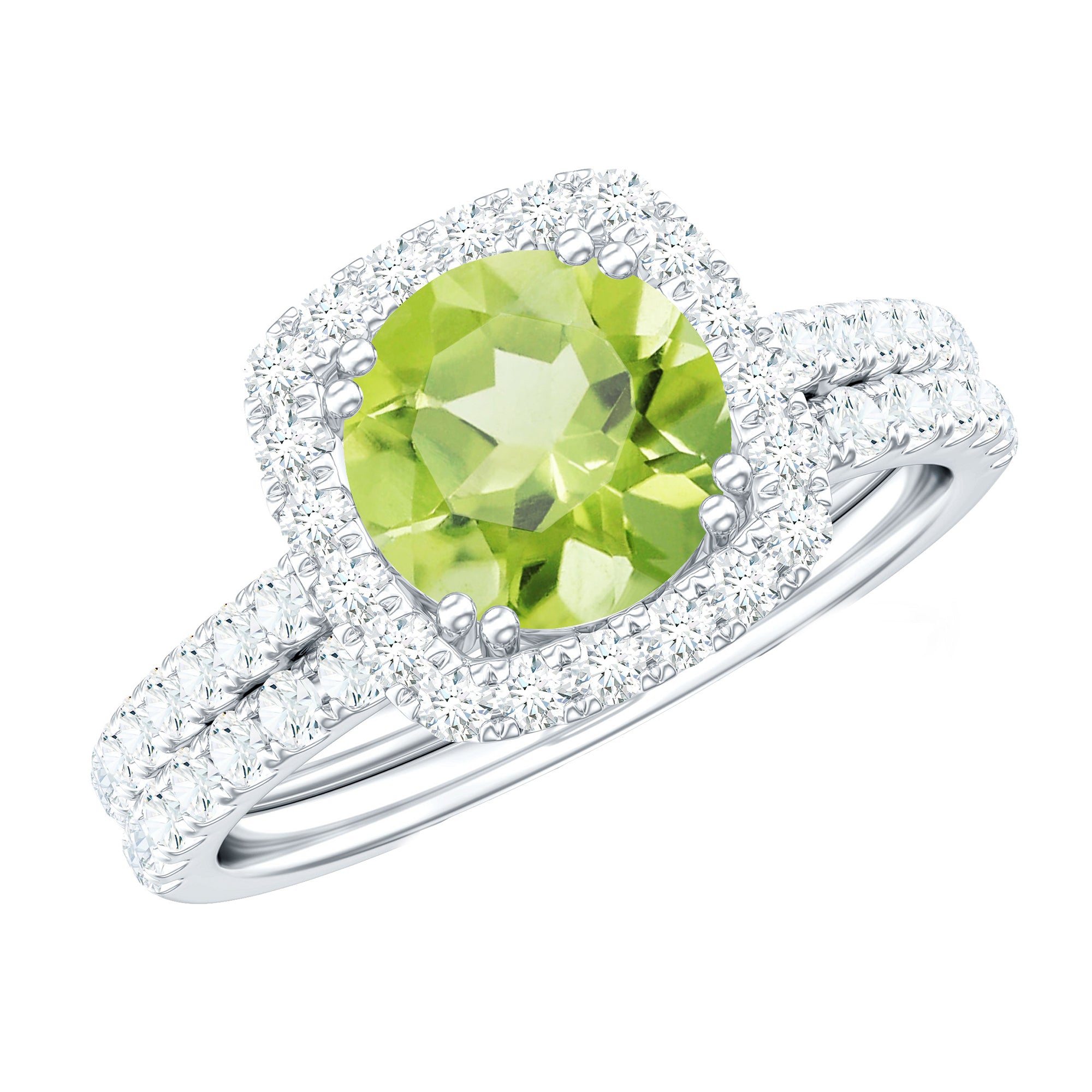 Natural 2 Carat Peridot Engagement Ring with Wedding Band AAA - Rosec Jewels