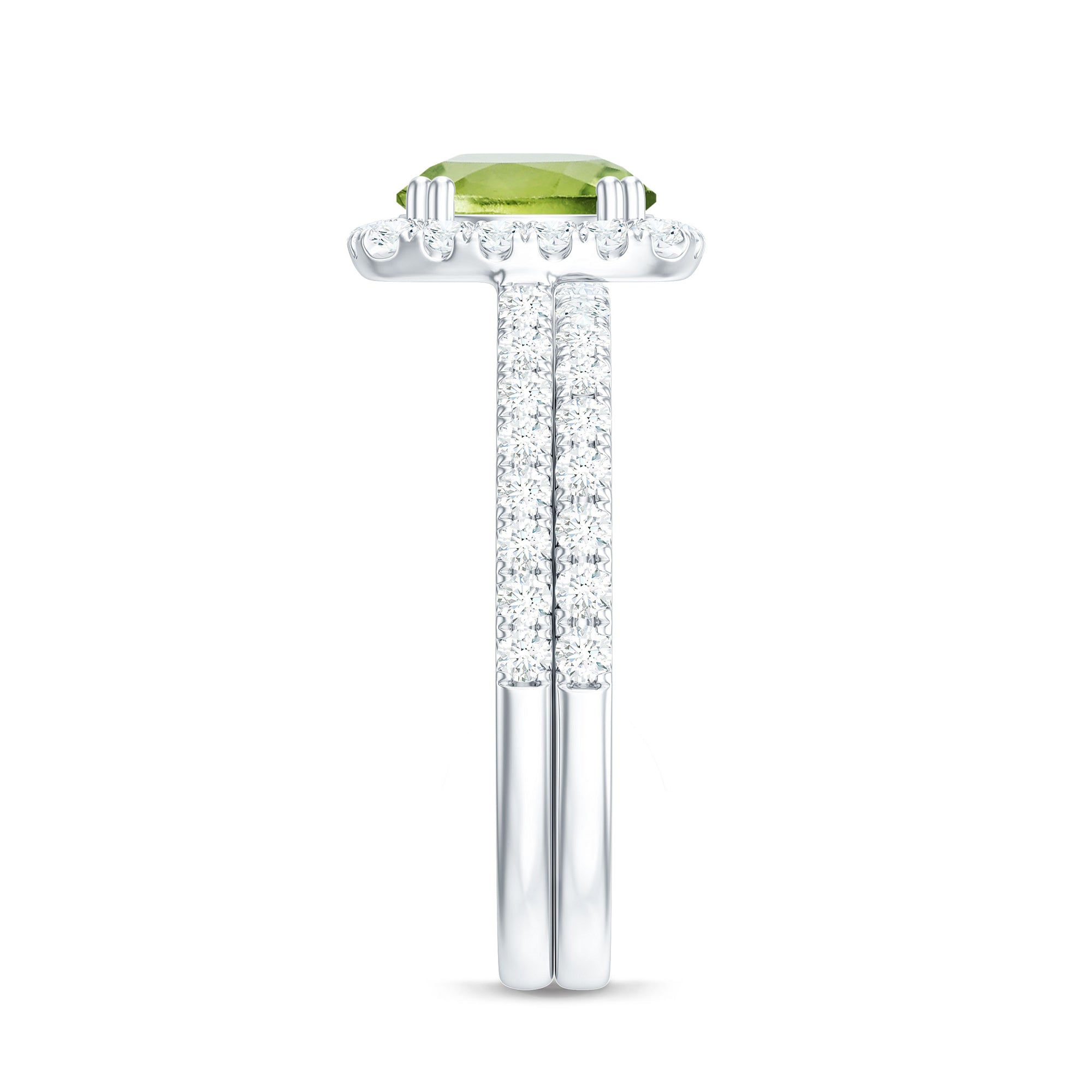 Natural 2 Carat Peridot Engagement Ring with Wedding Band AAA - Rosec Jewels