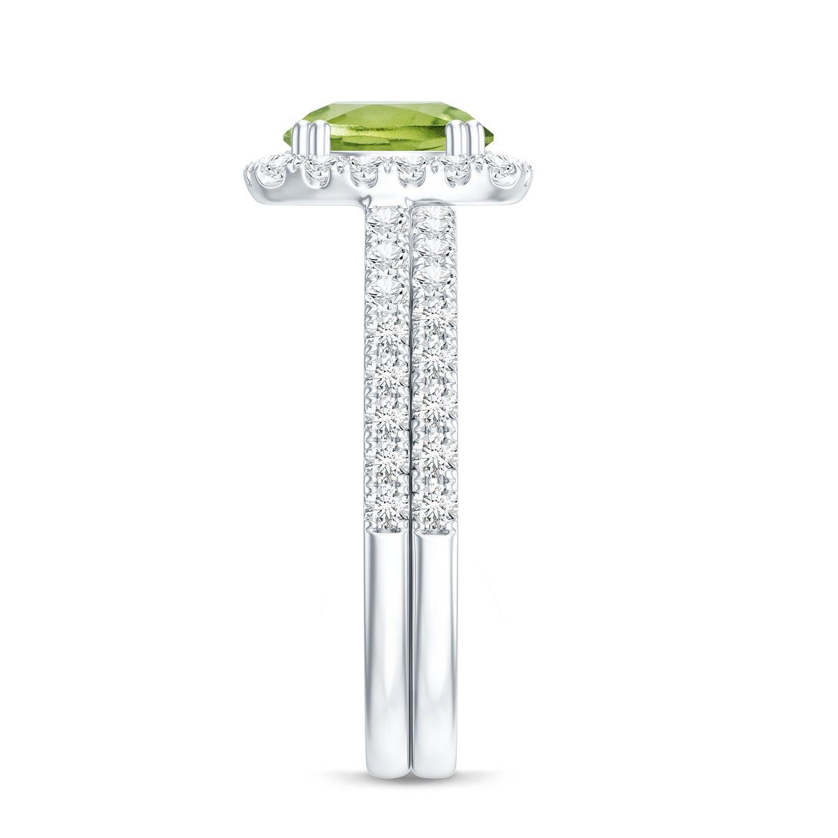 Natural 2 Carat Peridot Engagement Ring with Wedding Band AAA - Rosec Jewels