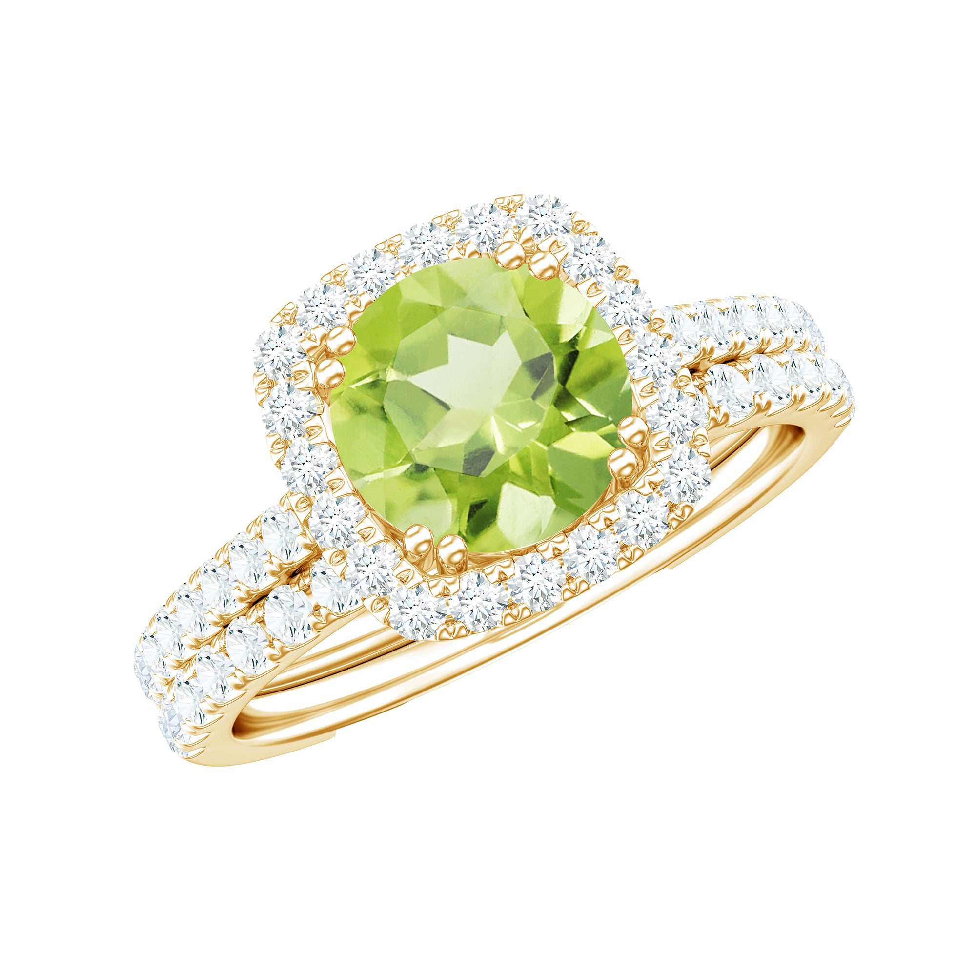 Natural 2 Carat Peridot Engagement Ring with Wedding Band AAA - Rosec Jewels