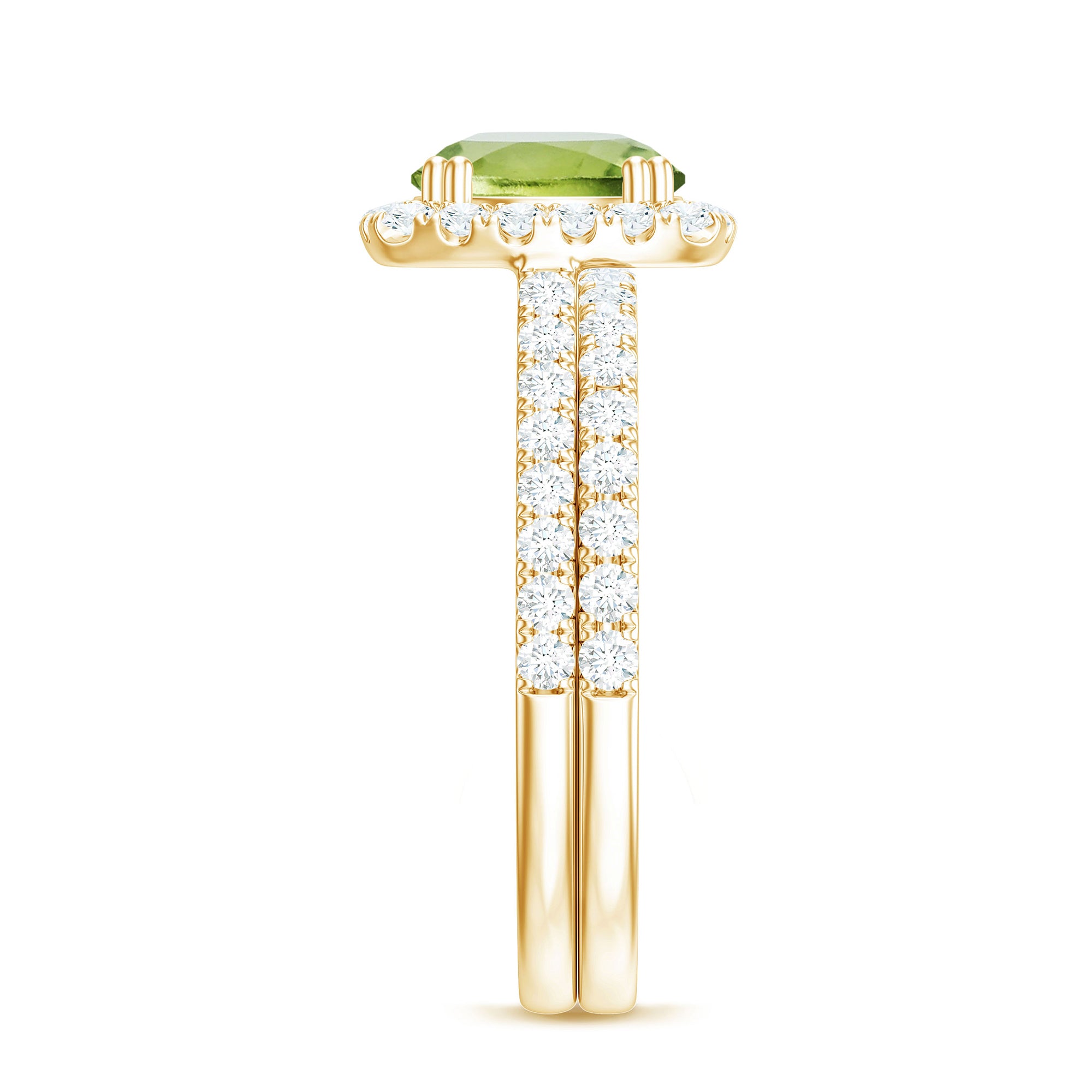 Natural 2 Carat Peridot Engagement Ring with Wedding Band AAA - Rosec Jewels