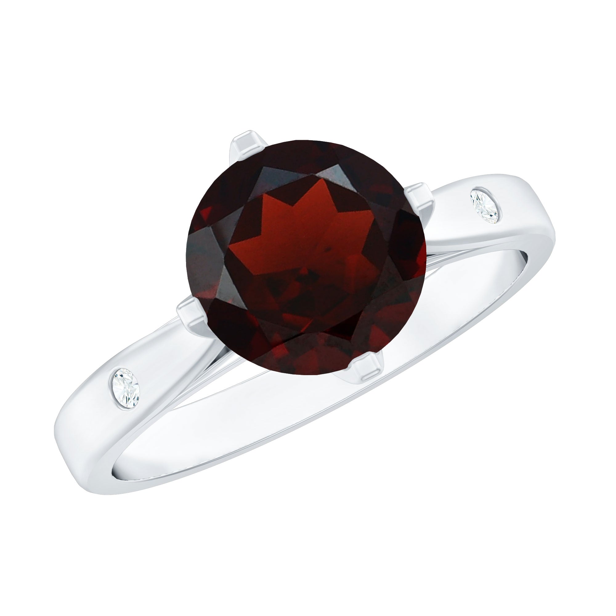 Natural 2.3 Carat Round Garnet Solitaire Engagement Ring AAA - Rosec Jewels