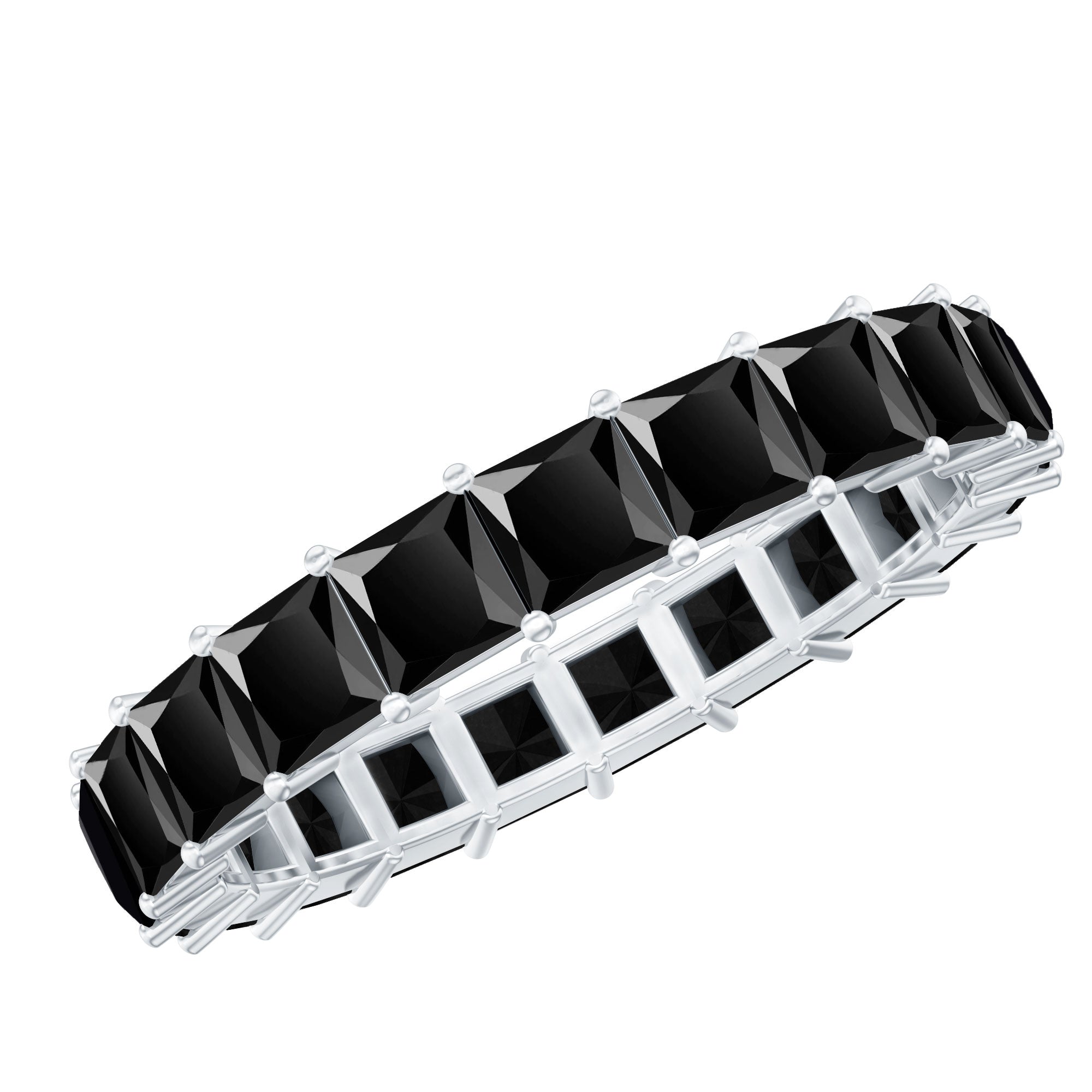 Certified Black Spinel Princess Cut Eternity Band Ring AAA - Rosec Jewels