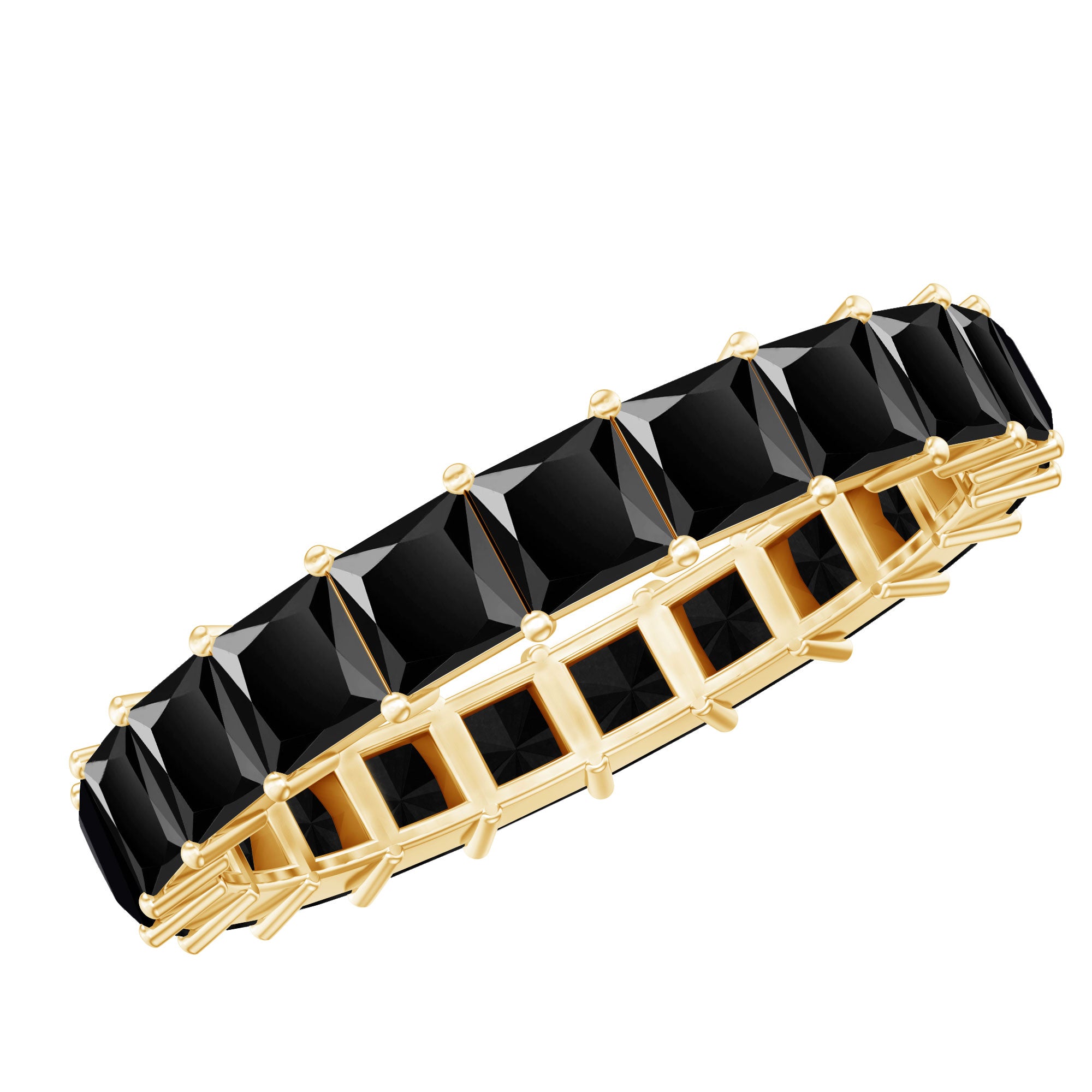 Certified Black Spinel Princess Cut Eternity Band Ring AAA - Rosec Jewels