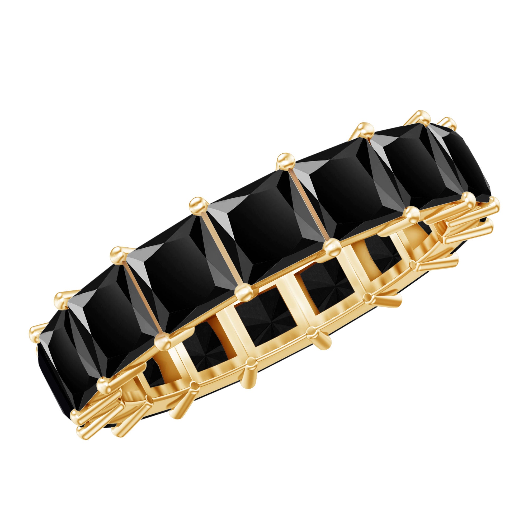 Princess Cut Black Onyx Wedding Band in Shared Prong Setting AAA - Rosec Jewels