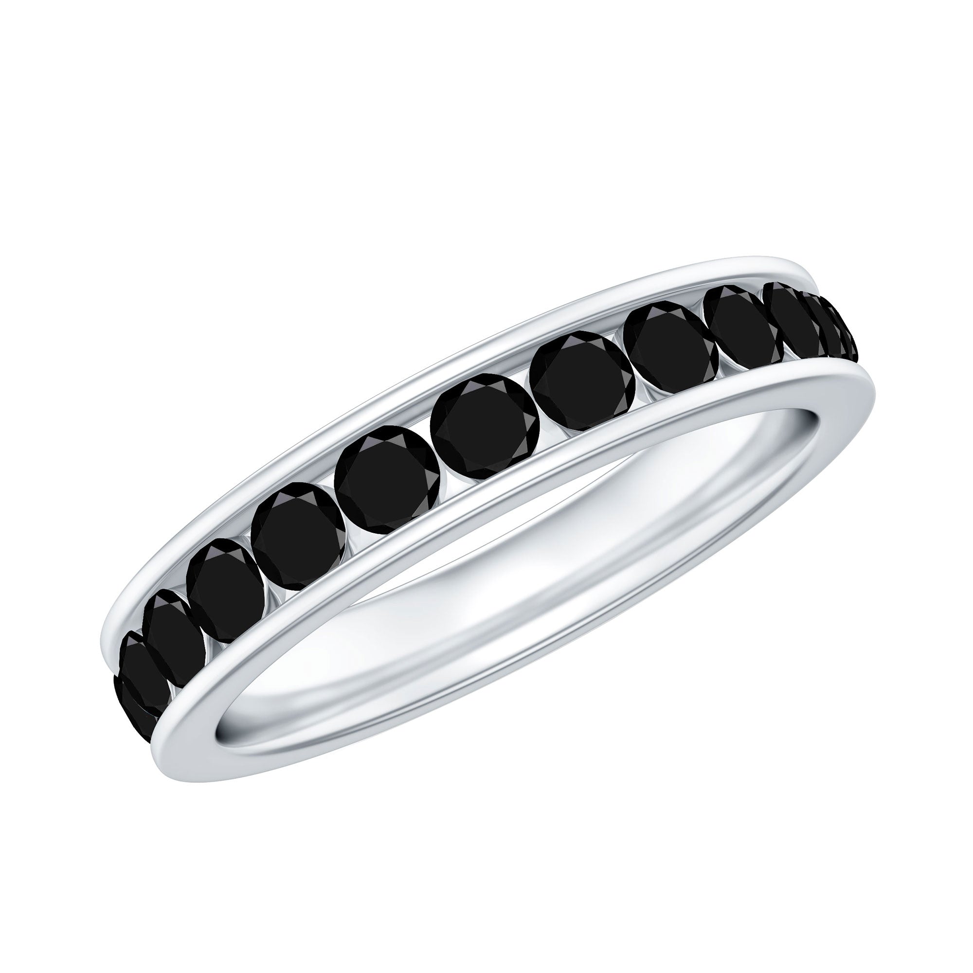 Natural Channel Set Black Spinel Eternity Ring for Anniversary AAA - Rosec Jewels