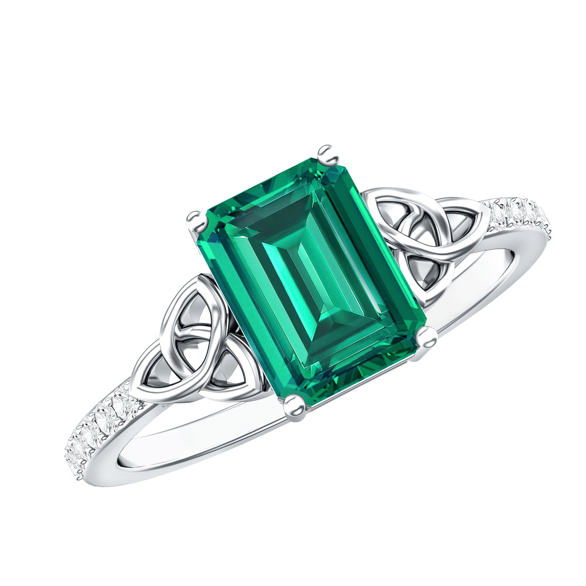 Solitaire Lab Created Emerald Celtic Engagement Ring with Diamond AAAA - Rosec Jewels