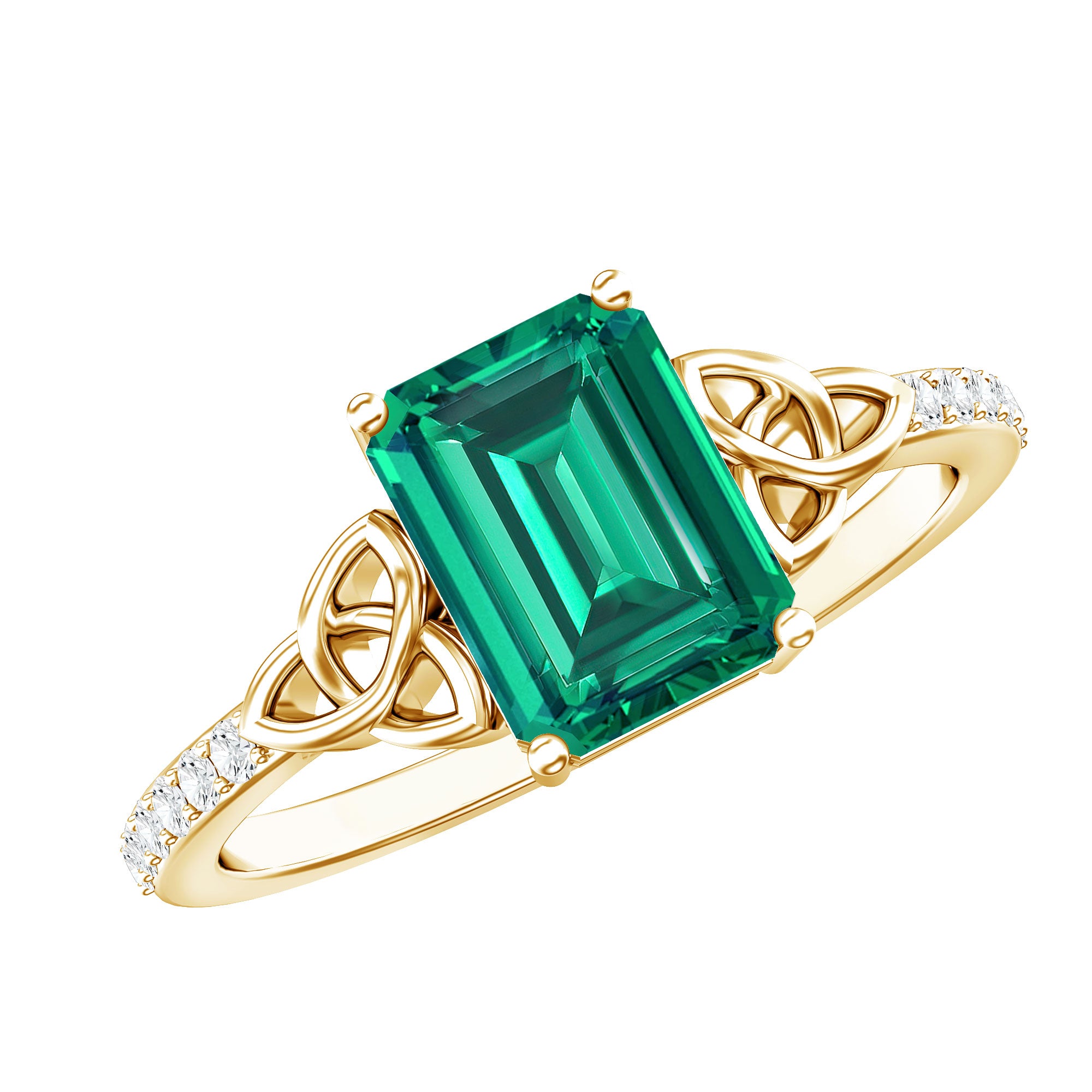 Solitaire Lab Created Emerald Celtic Engagement Ring with Diamond AAAA - Rosec Jewels
