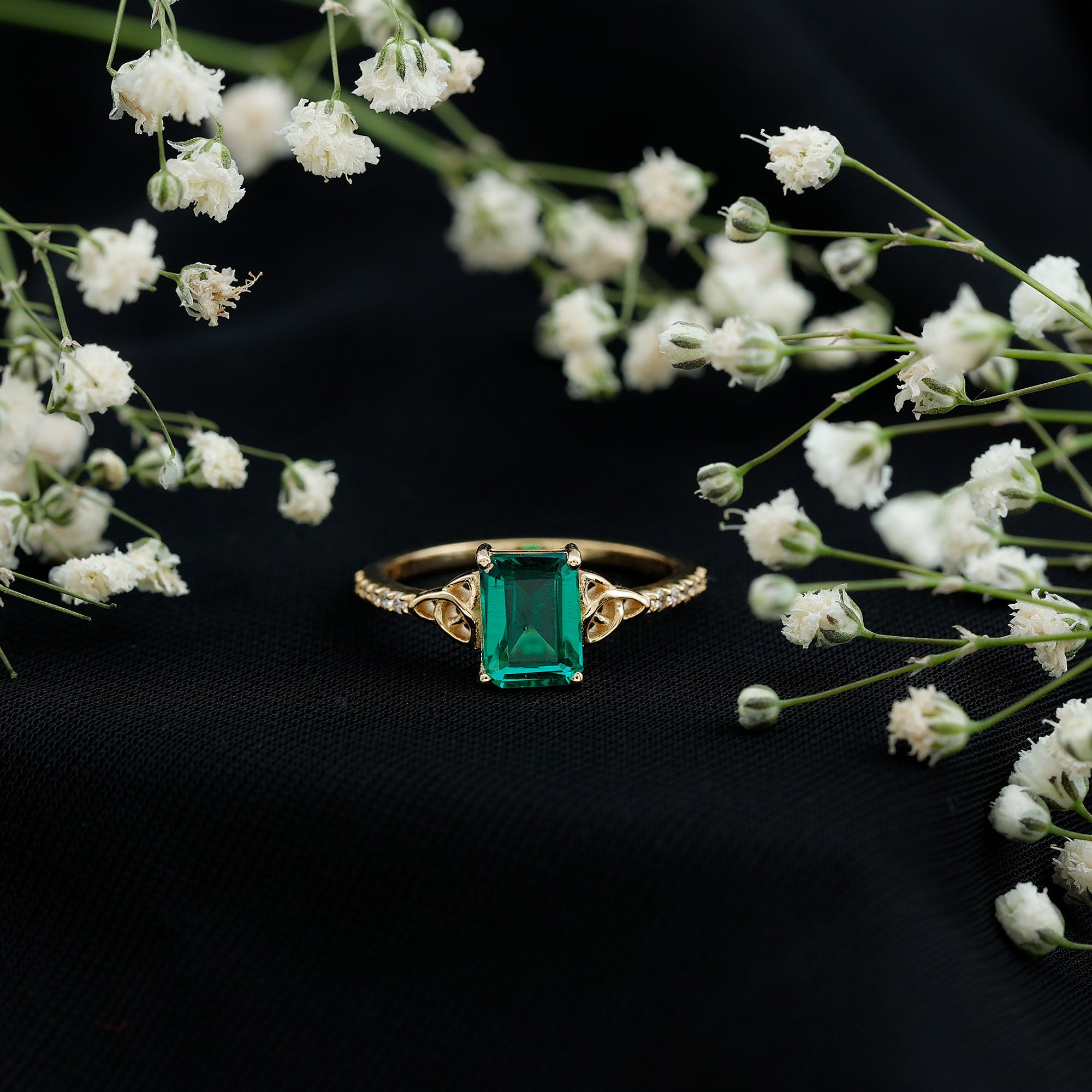 Solitaire Lab Created Emerald Celtic Engagement Ring with Diamond AAAA - Rosec Jewels