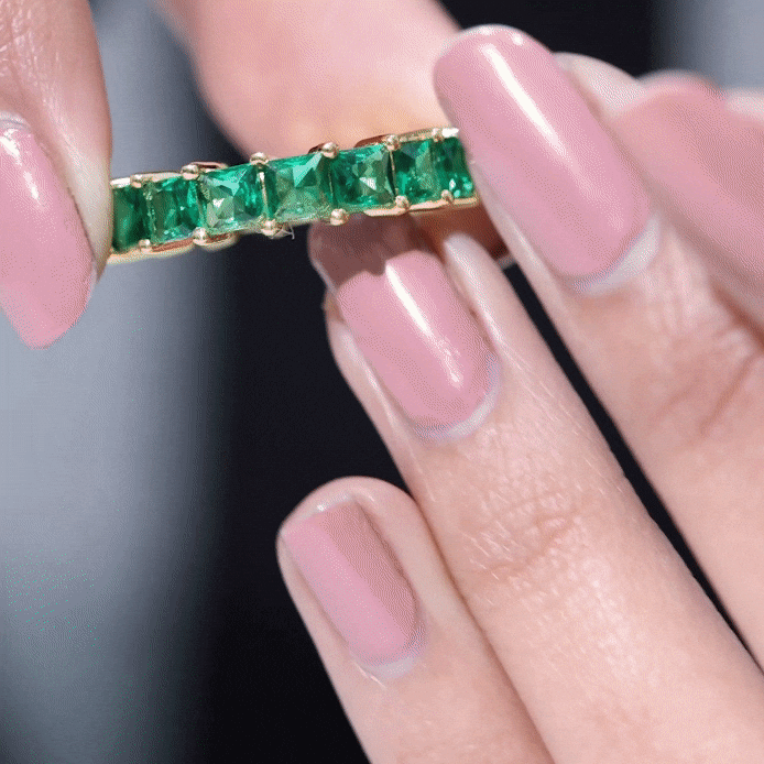 Princess Cut Lab Created Emerald Full Eternity Band AAAA - Rosec Jewels