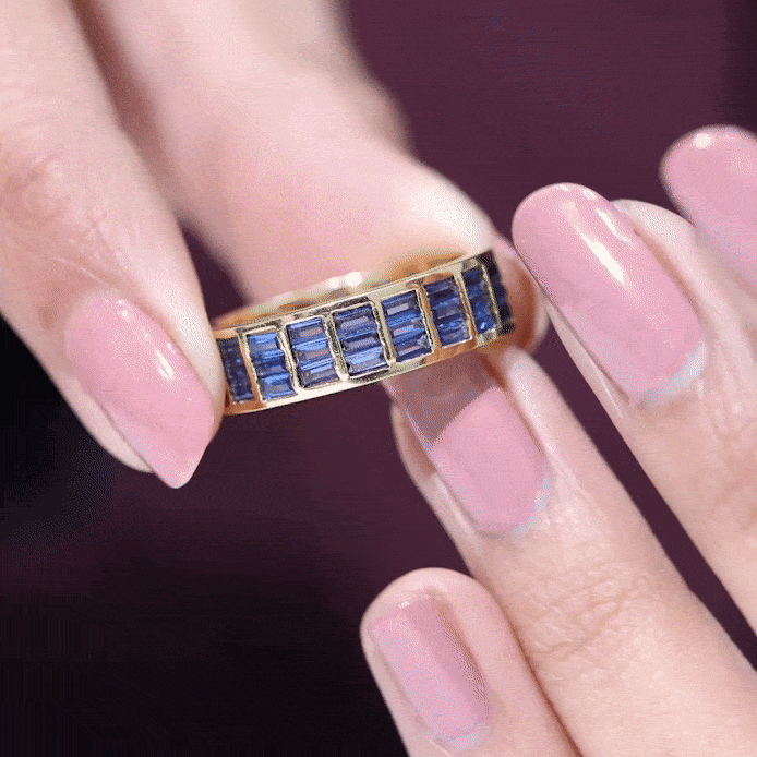 Channel Set Lab Grown Blue Sapphire Wide Eternity Band Ring AAAA - Rosec Jewels