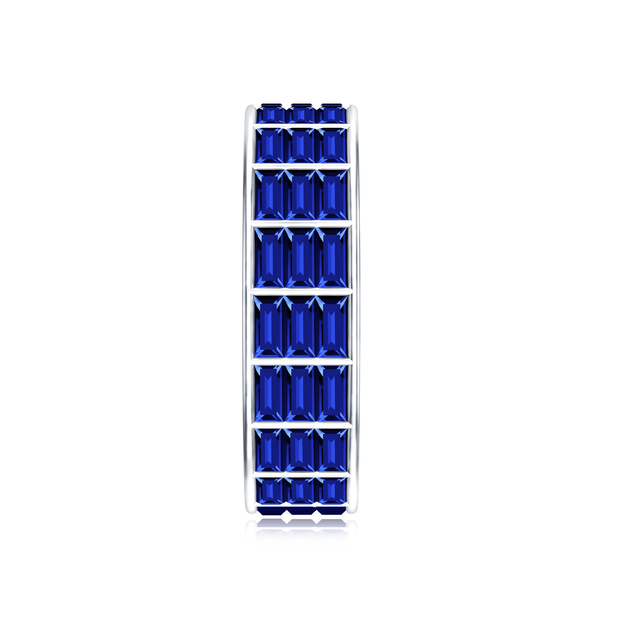 Channel Set Lab Grown Blue Sapphire Wide Eternity Band Ring AAAA - Rosec Jewels