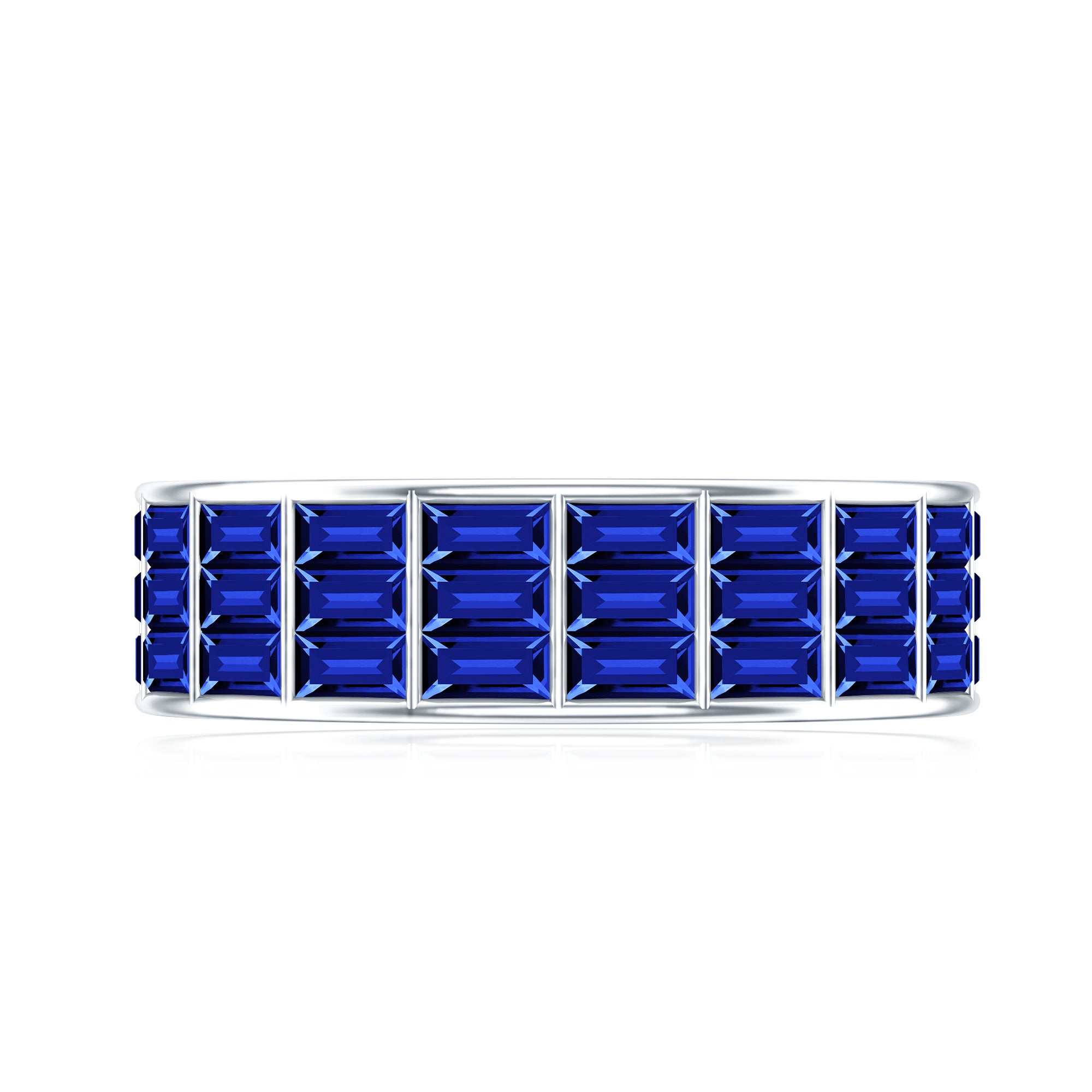 Channel Set Lab Grown Blue Sapphire Wide Eternity Band Ring AAAA - Rosec Jewels
