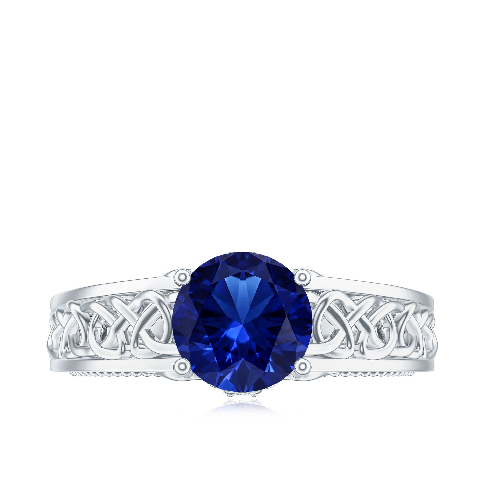 Certified 2.7 Carat Lab Grown Blue Sapphire Celtic Engagement Ring with Surprise Diamond AAAA - Rosec Jewels
