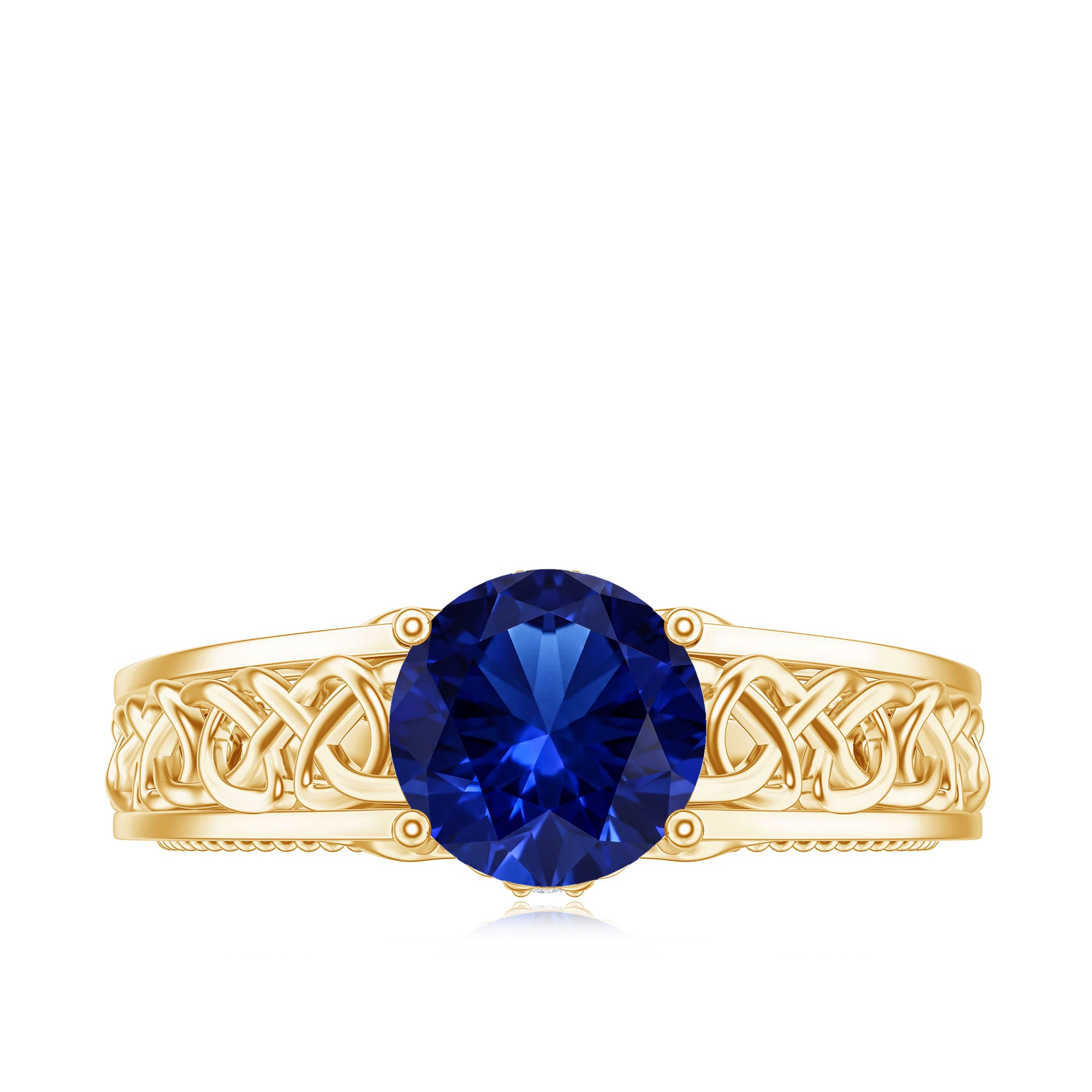 Certified 2.7 Carat Lab Grown Blue Sapphire Celtic Engagement Ring with Surprise Diamond AAAA - Rosec Jewels