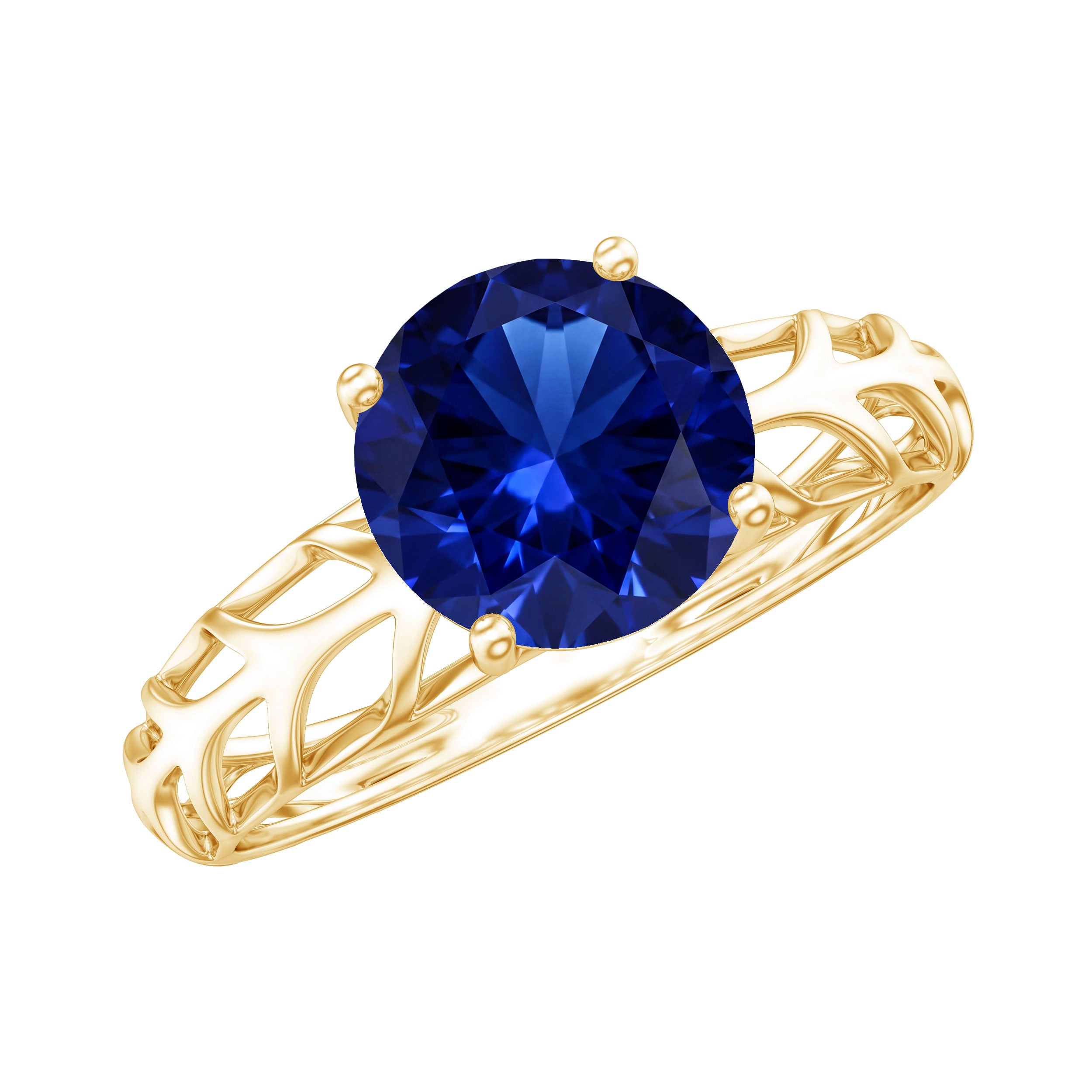 AAAA Quality Lab Created Blue Sapphire Solitaire Ring with Filigree Shank AAAA - Rosec Jewels