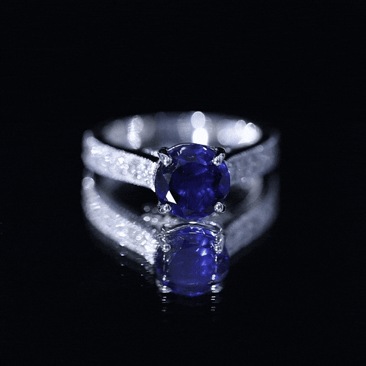 Certified 2.7 Carat Lab Grown Blue Sapphire Solitaire Engagement Ring with Diamond AAAA - Rosec Jewels