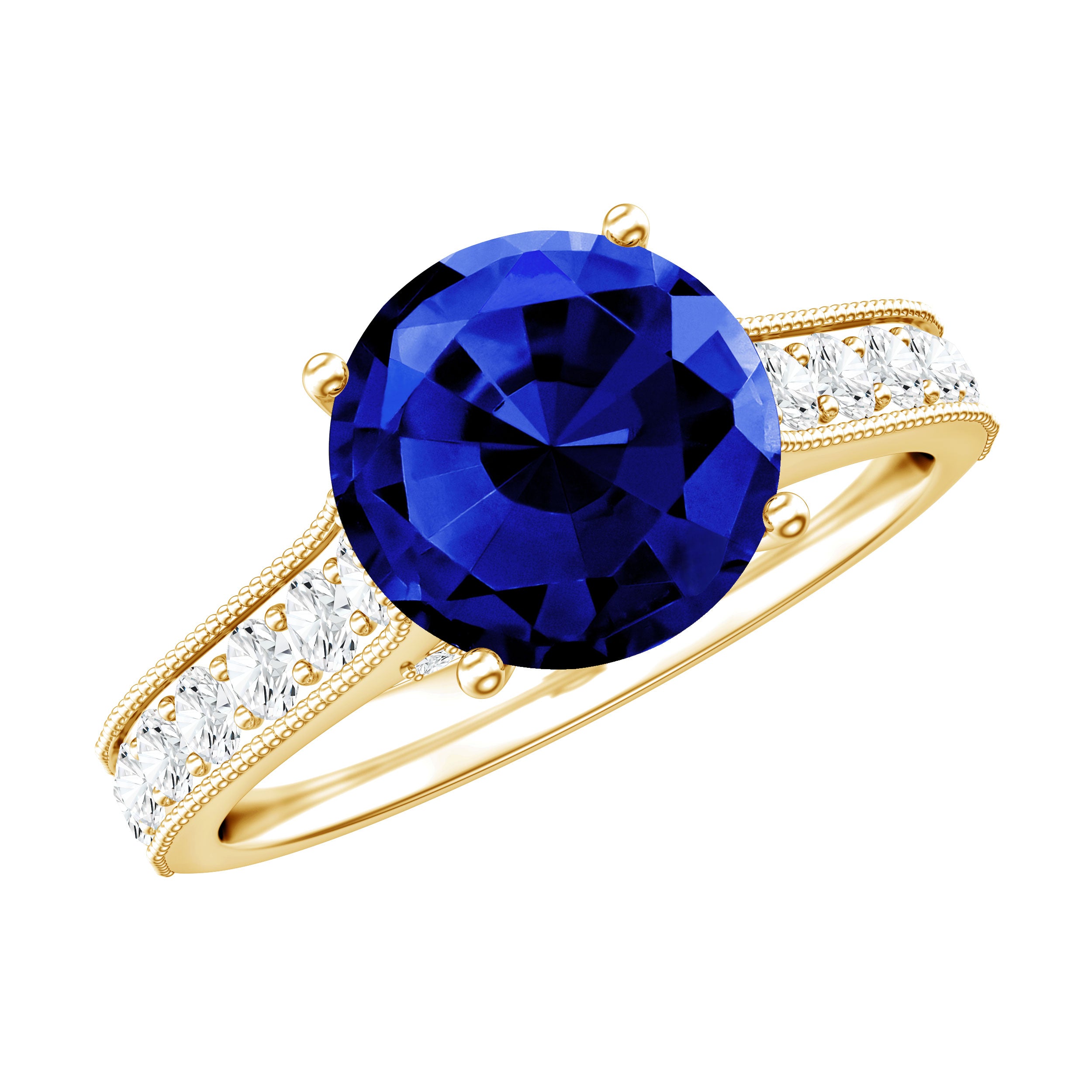 Certified 2.7 Carat Lab Grown Blue Sapphire Solitaire Engagement Ring with Diamond AAAA - Rosec Jewels
