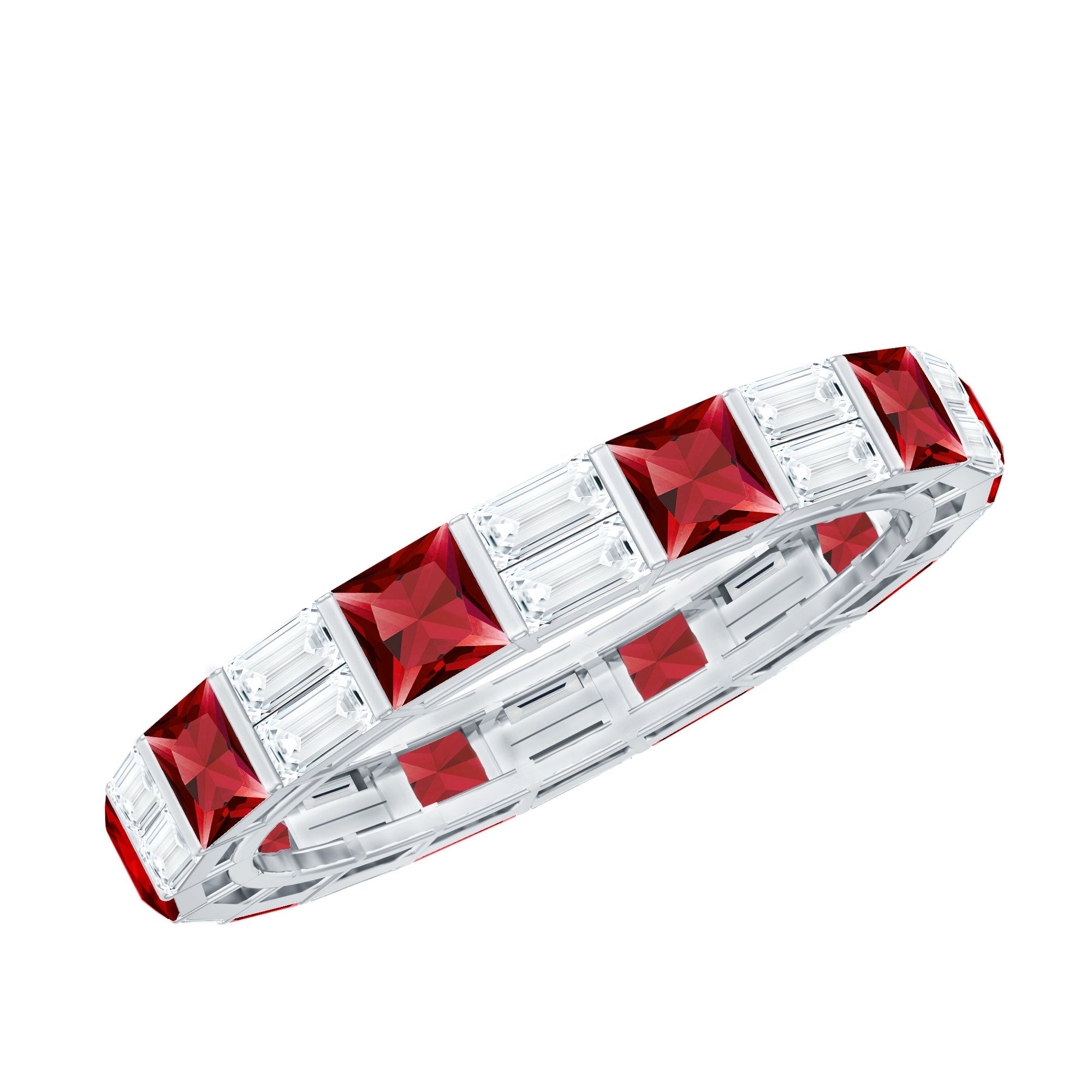 Princess Cut Lab Created Ruby And Moissanite Full Eternity Ring AAAA - Rosec Jewels