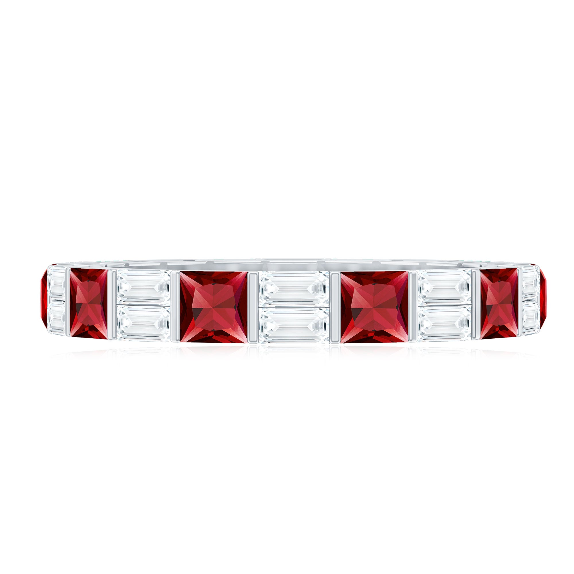 Princess Cut Lab Created Ruby And Moissanite Full Eternity Ring AAAA - Rosec Jewels