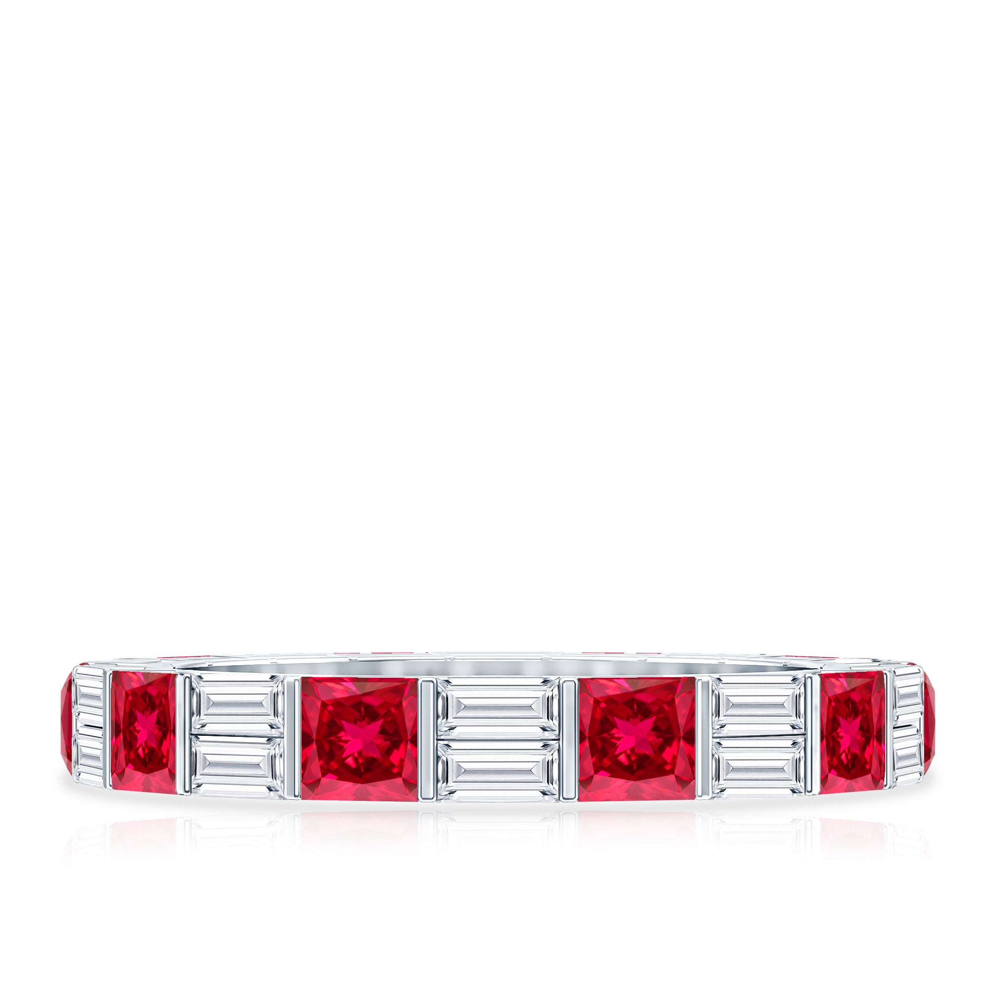 Princess Cut Lab Created Ruby And Moissanite Full Eternity Ring AAAA - Rosec Jewels