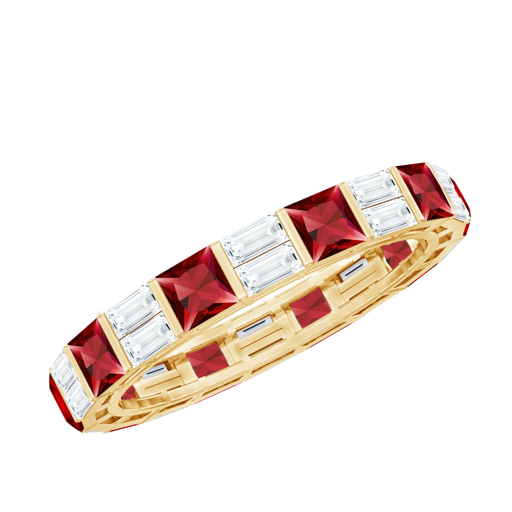 Princess Cut Lab Created Ruby And Moissanite Full Eternity Ring AAAA - Rosec Jewels