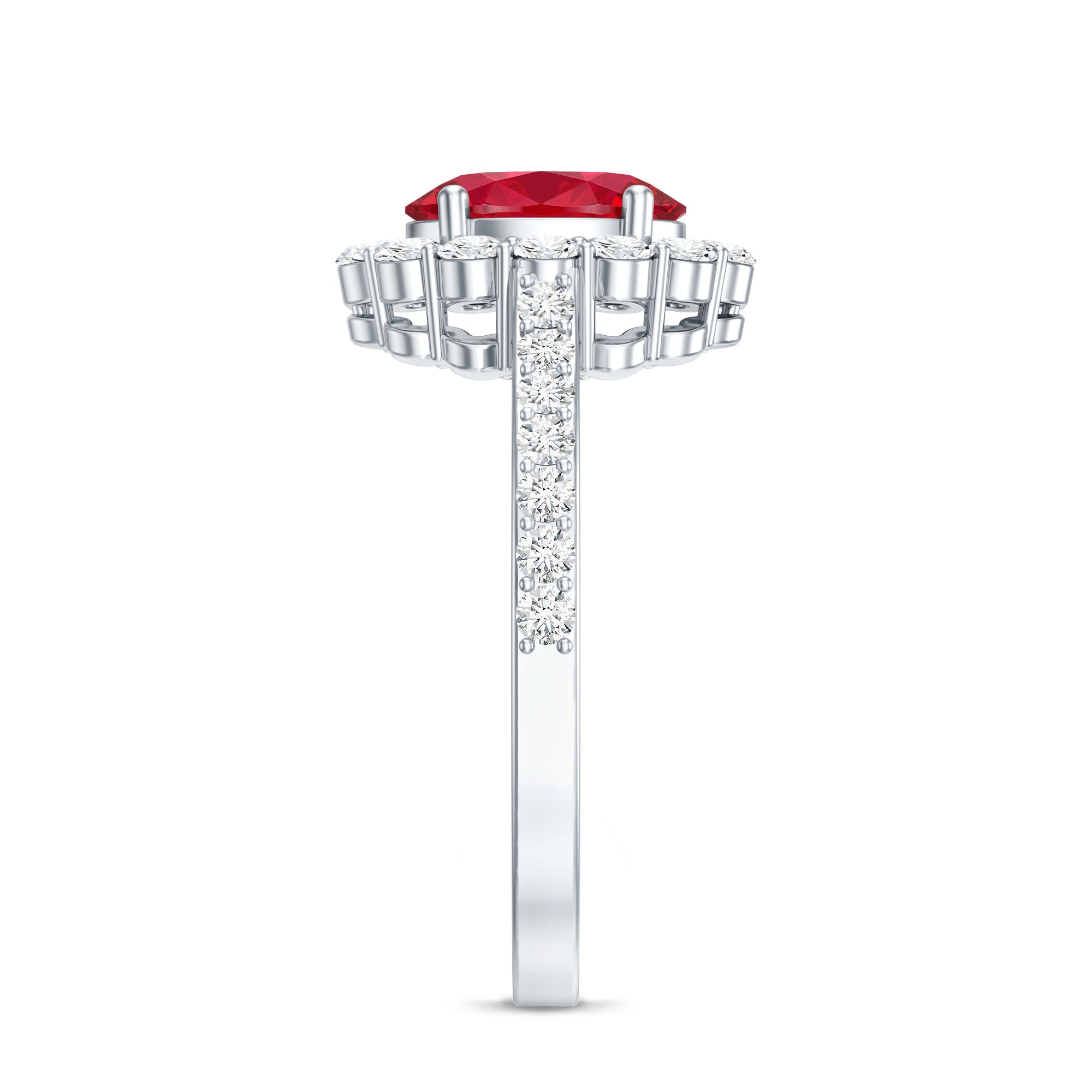 1.5 Carat Oval Cut Created Ruby Engagement Ring with Moissanite Halo AAAA - Rosec Jewels