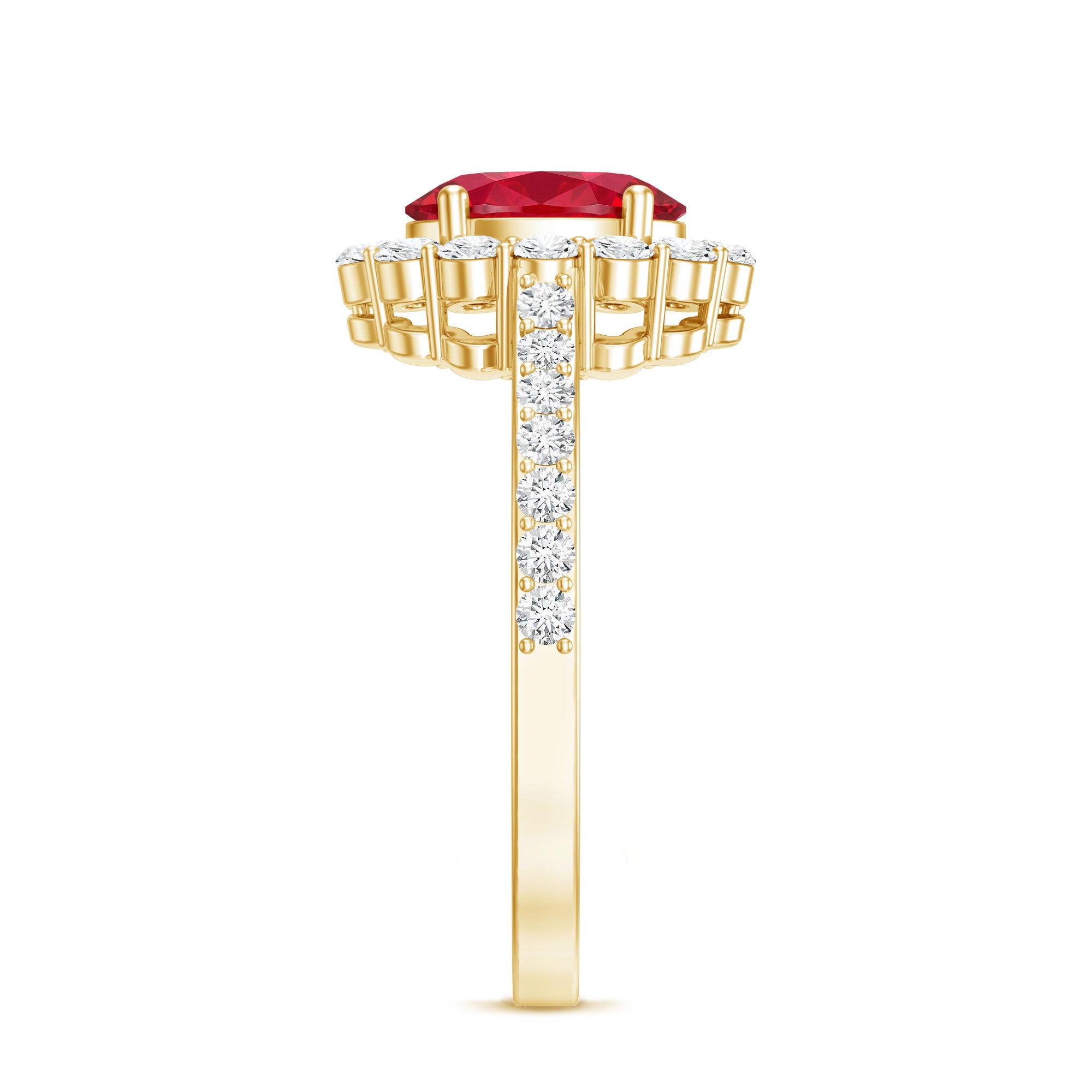 1.5 Carat Oval Cut Created Ruby Engagement Ring with Moissanite Halo AAAA - Rosec Jewels