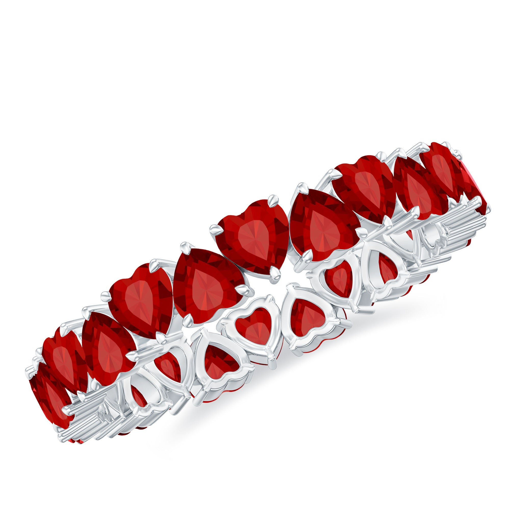 Claw Set Created Ruby Heart Eternity Band Ring in Gold