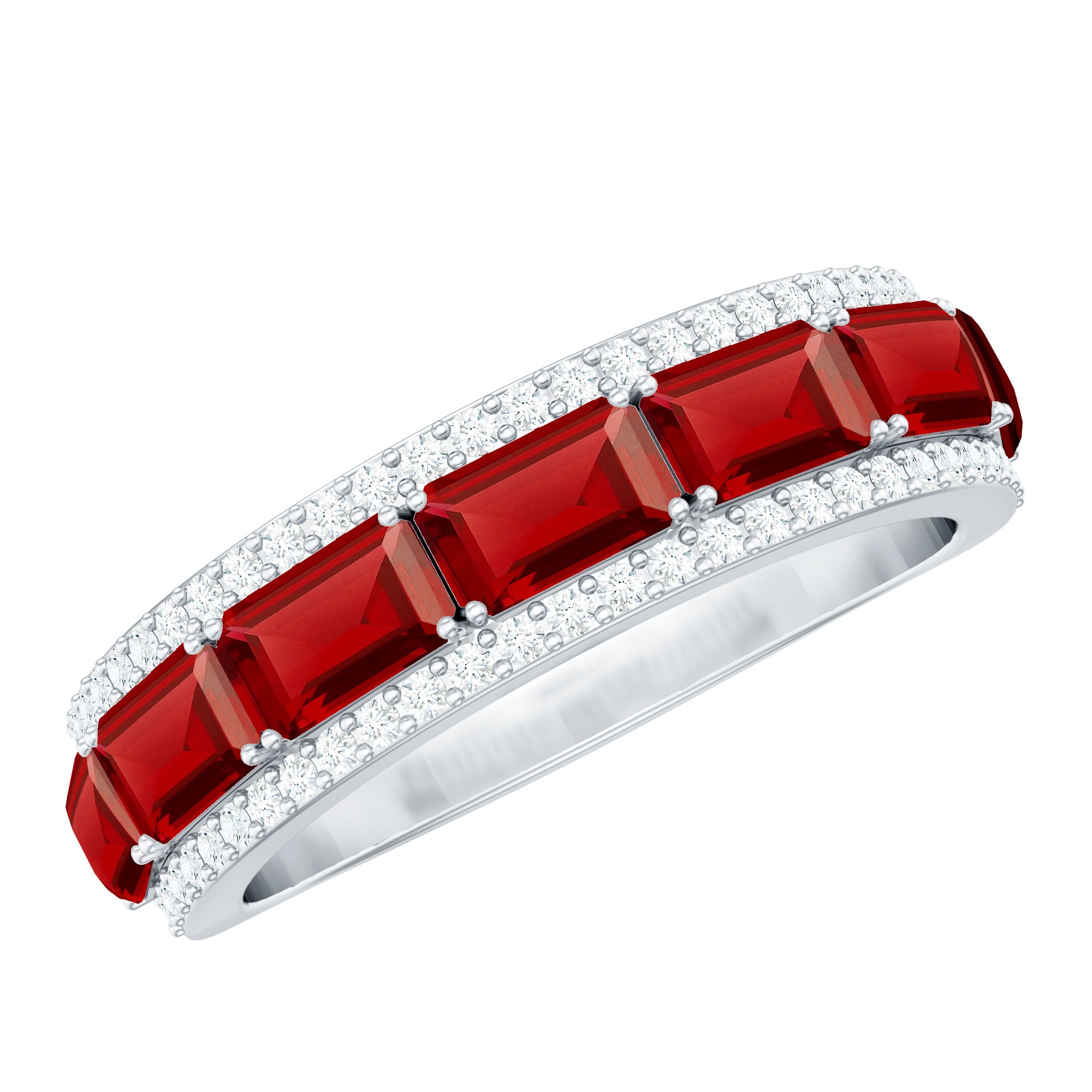 Emerald Cut Created Ruby and Diamond Half Eternity Band