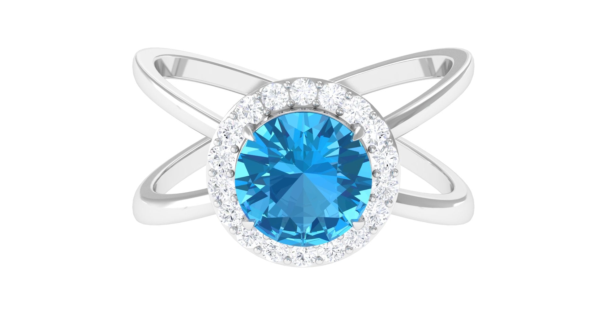 2.50 CT Swiss Blue Topaz Solitaire and Diamond Split Shank Ring