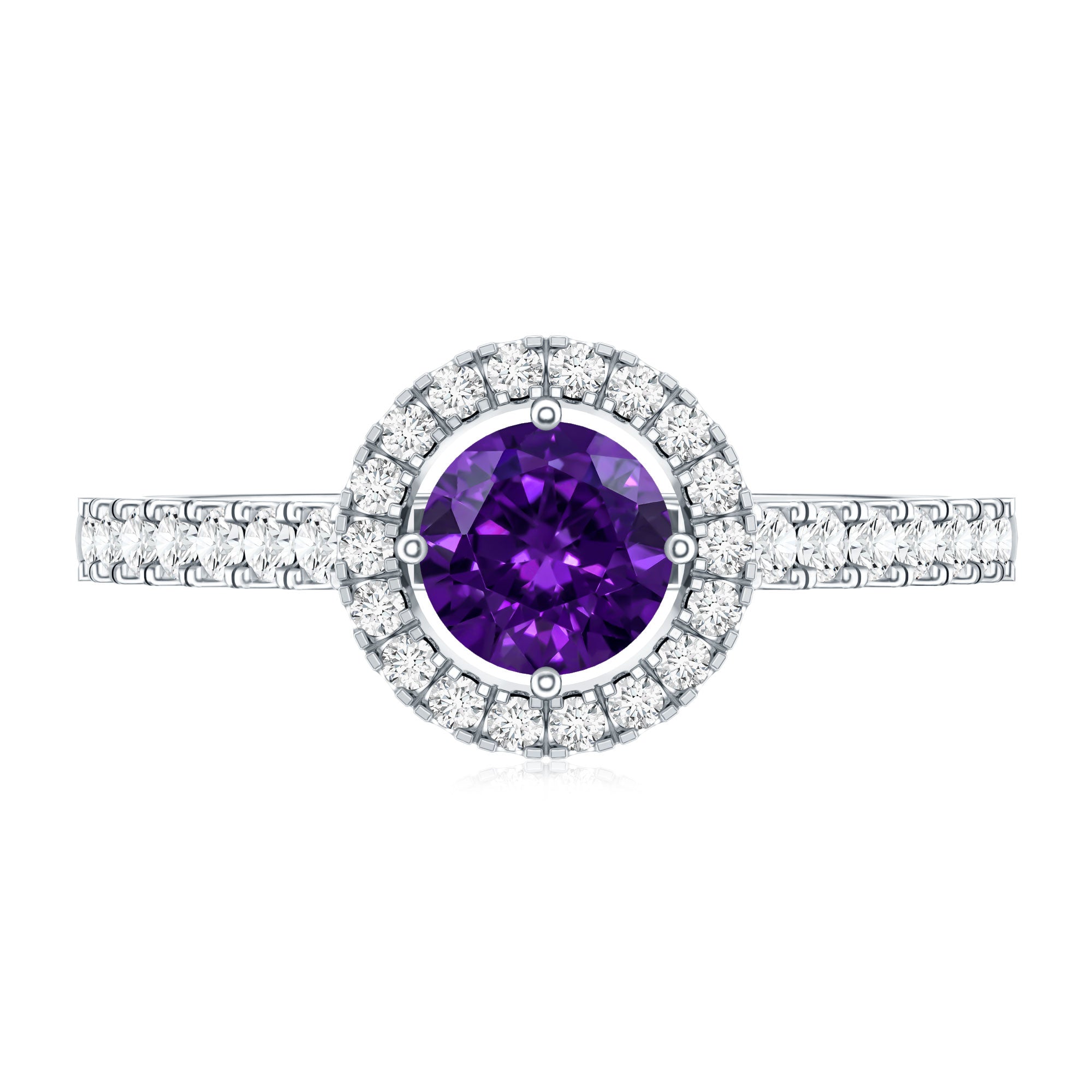 Real Amethyst Promise Ring with Diamond Halo AAA - Rosec Jewels