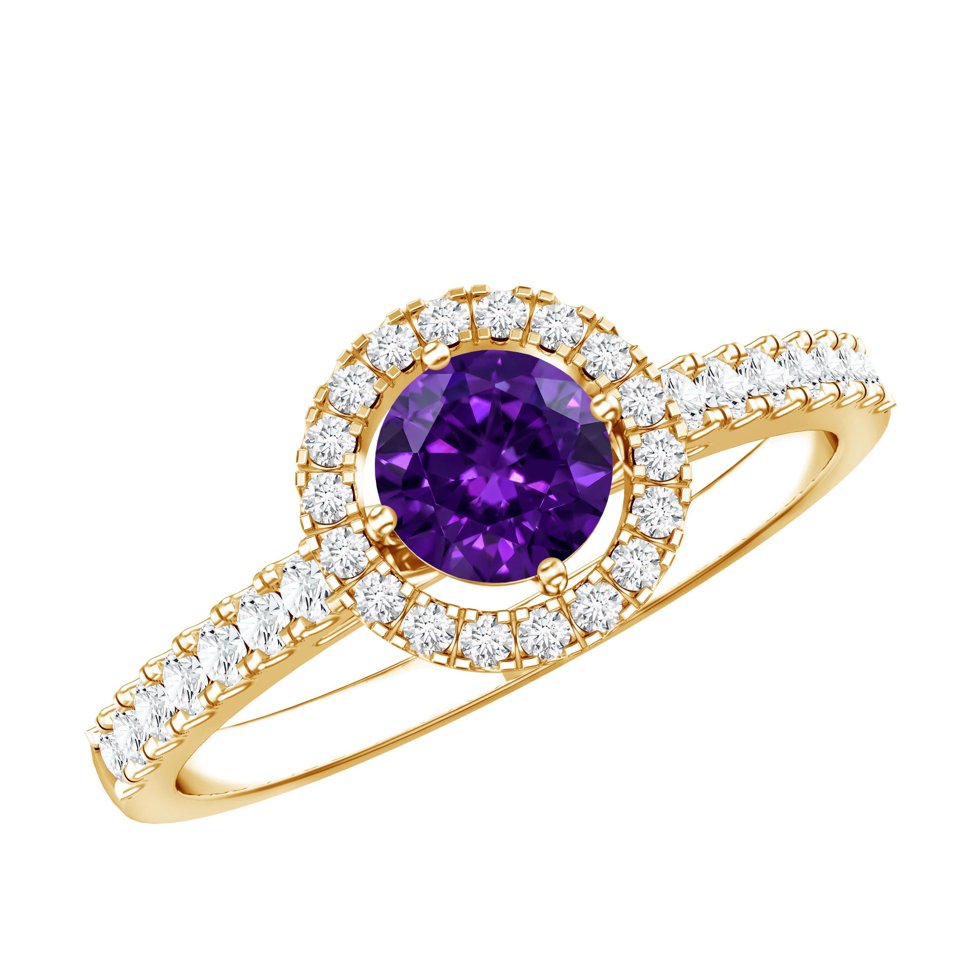 Real Amethyst Promise Ring with Diamond Halo AAA - Rosec Jewels