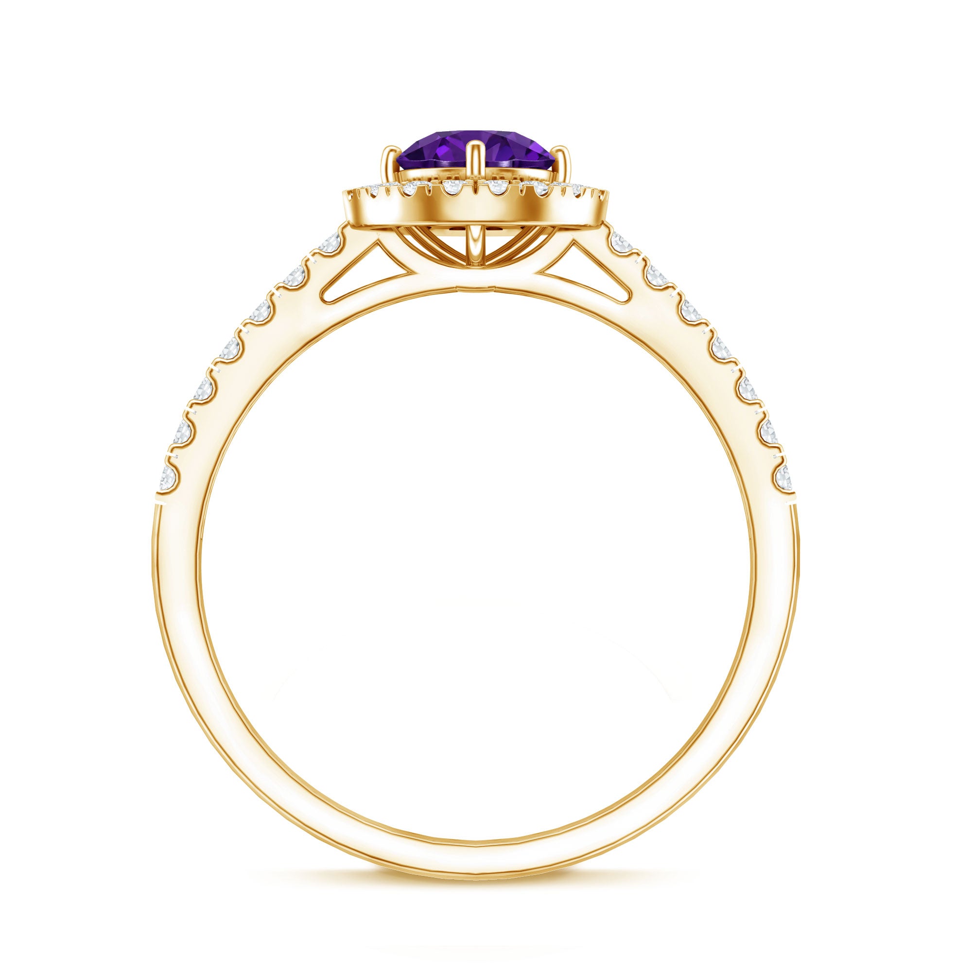 Real Amethyst Promise Ring with Diamond Halo AAA - Rosec Jewels