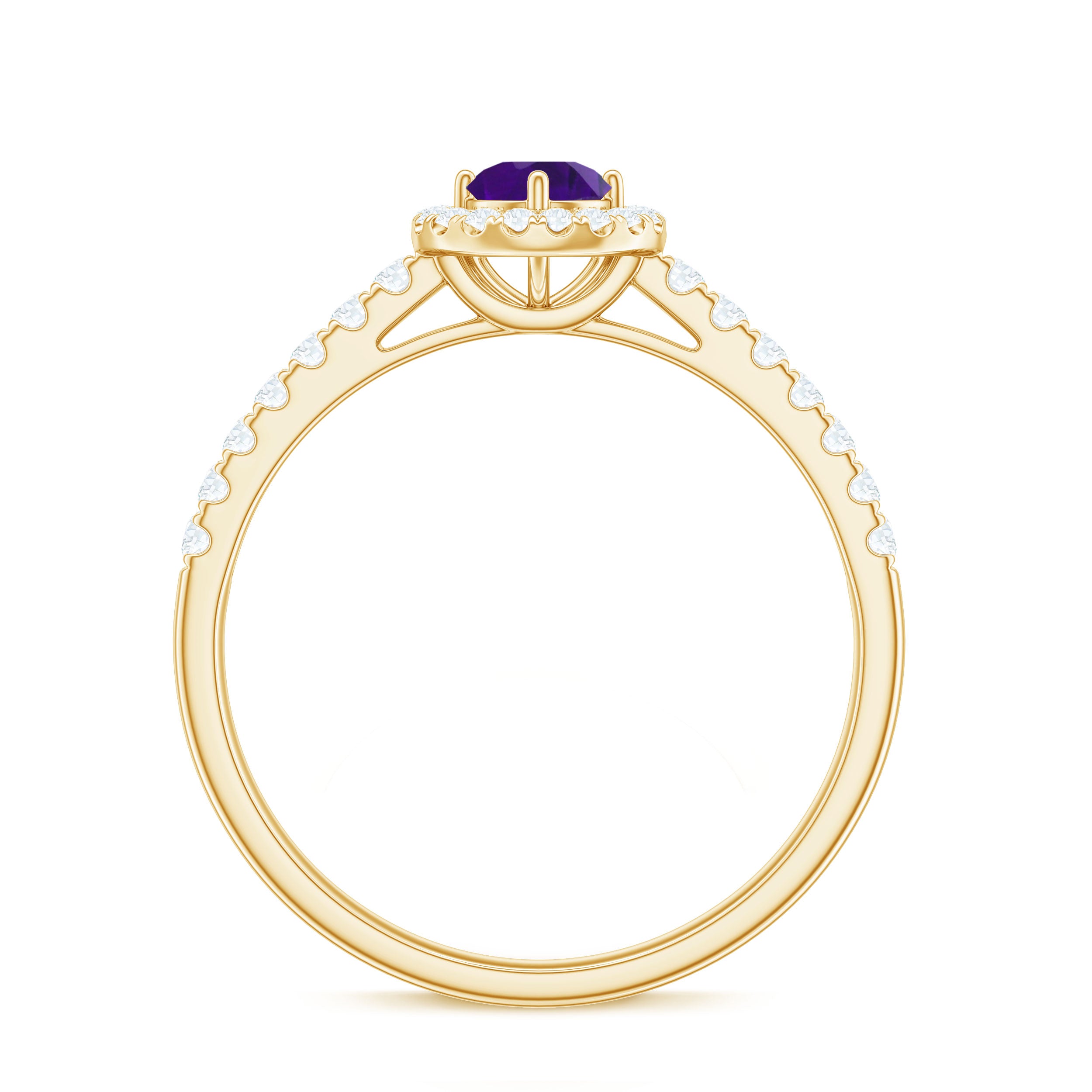 Real Amethyst Promise Ring with Diamond Halo AAA - Rosec Jewels